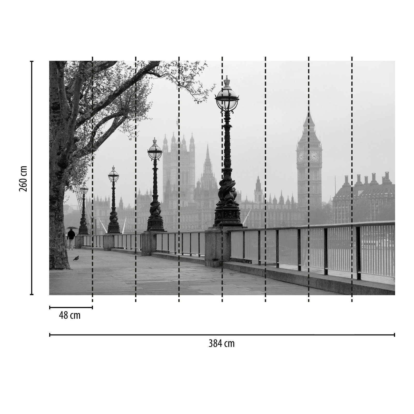 Fototapete London im Nebel – Schwarz, Weiß, Grau