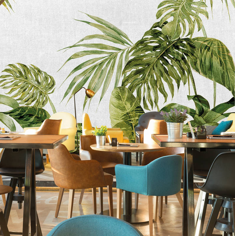 Tropische Fototapete Monstera-Blttern  Aquarell Stil
