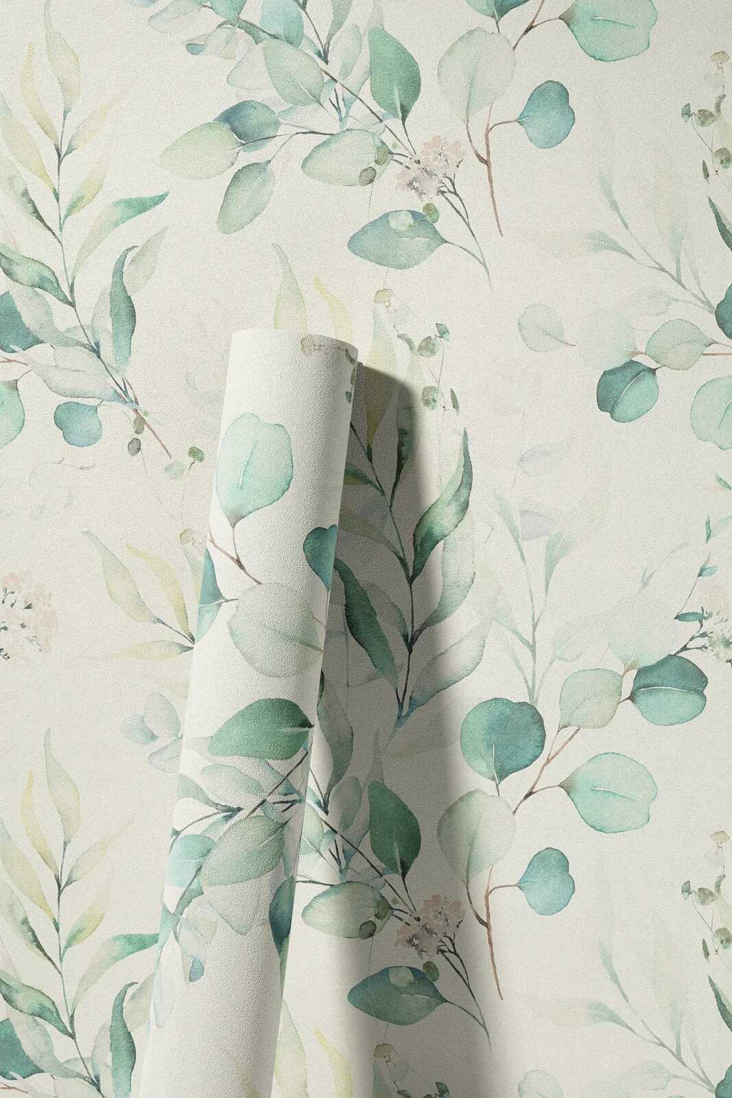             Vliestapete mit Aquarell Blättermuster im Wassermal-Stil – Creme, Grün
        