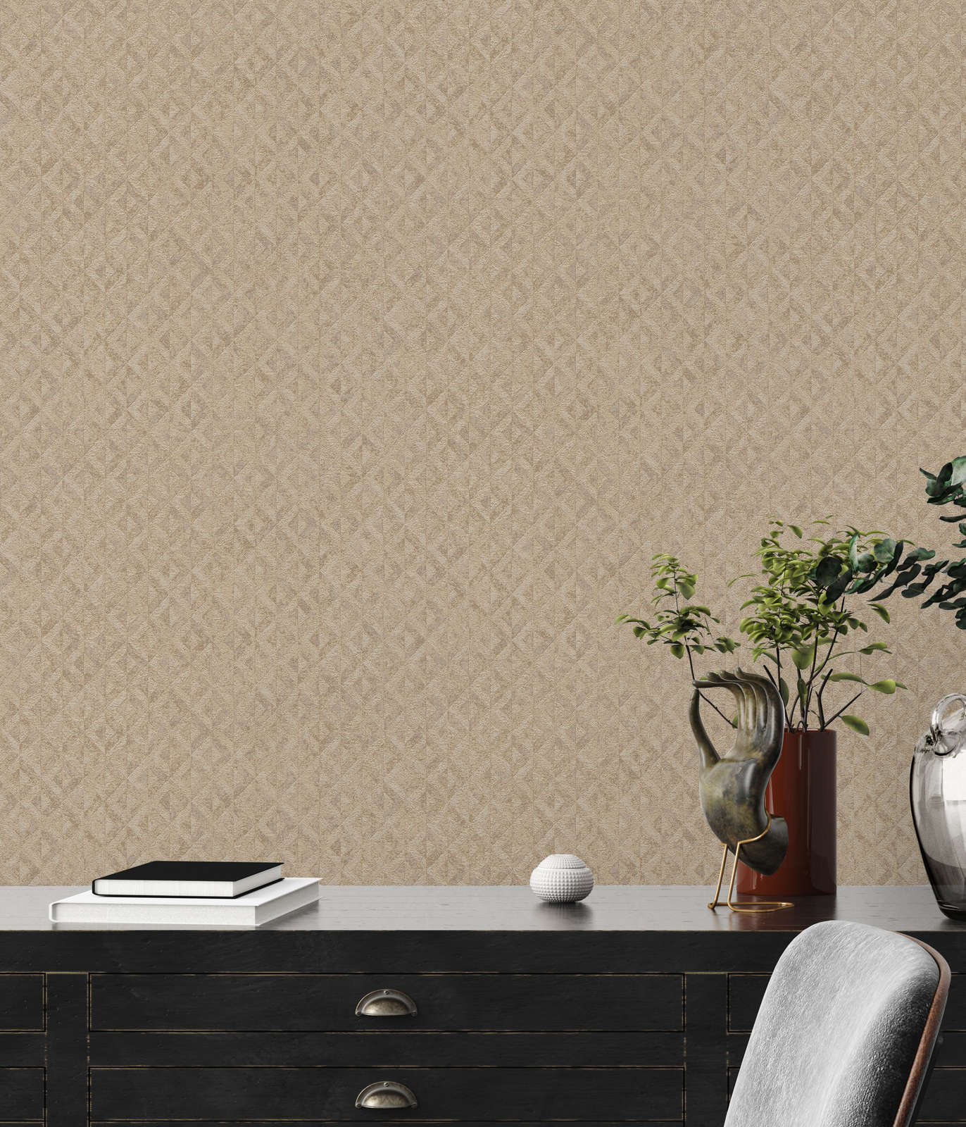             Mustertapete mit abstraktem Design– Beige, Gold
        