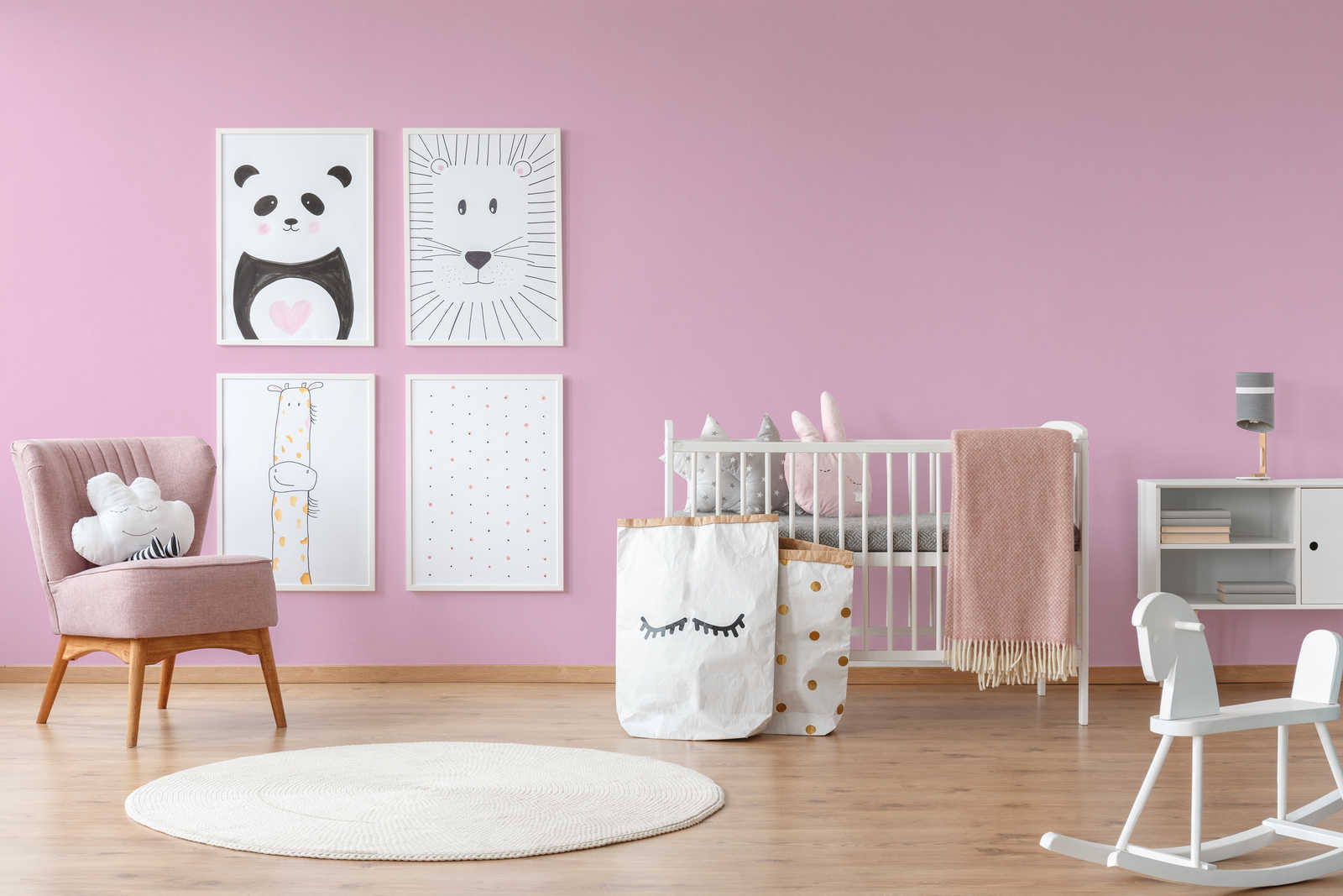             Kinderzimmer Tapete Mädchen uni – Rosa
        