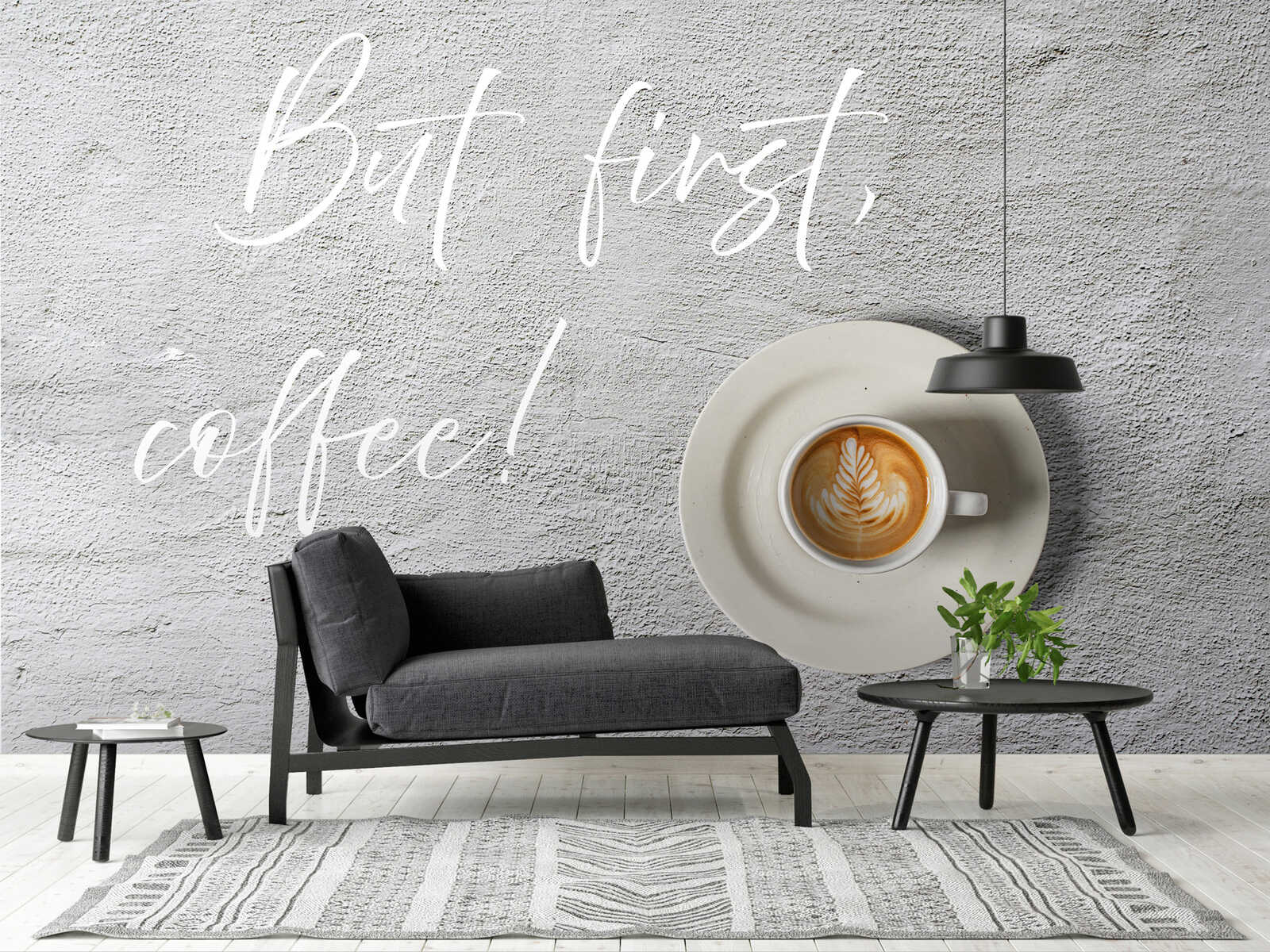         But First, Coffee fotobehang - vliesbehang met koffiemotief en inspirerende belettering voor koffieliefhebbers - kleurrijk
    