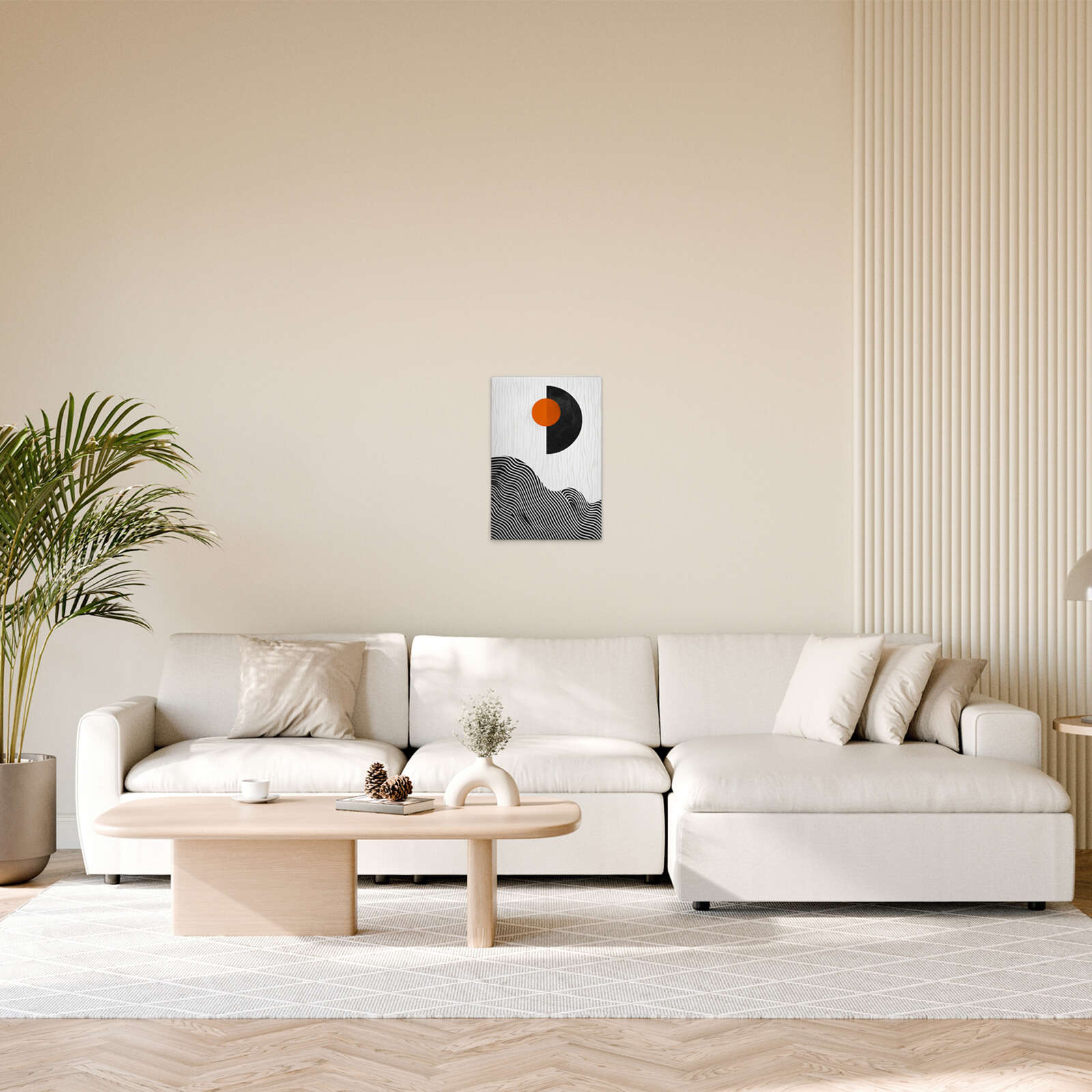 Leinwandbild Halbmond in Orange - Abstrakte Natur mit leuchtendem Akzent auf Leinwand – 30 x 45 cm - Schwarz, Grau