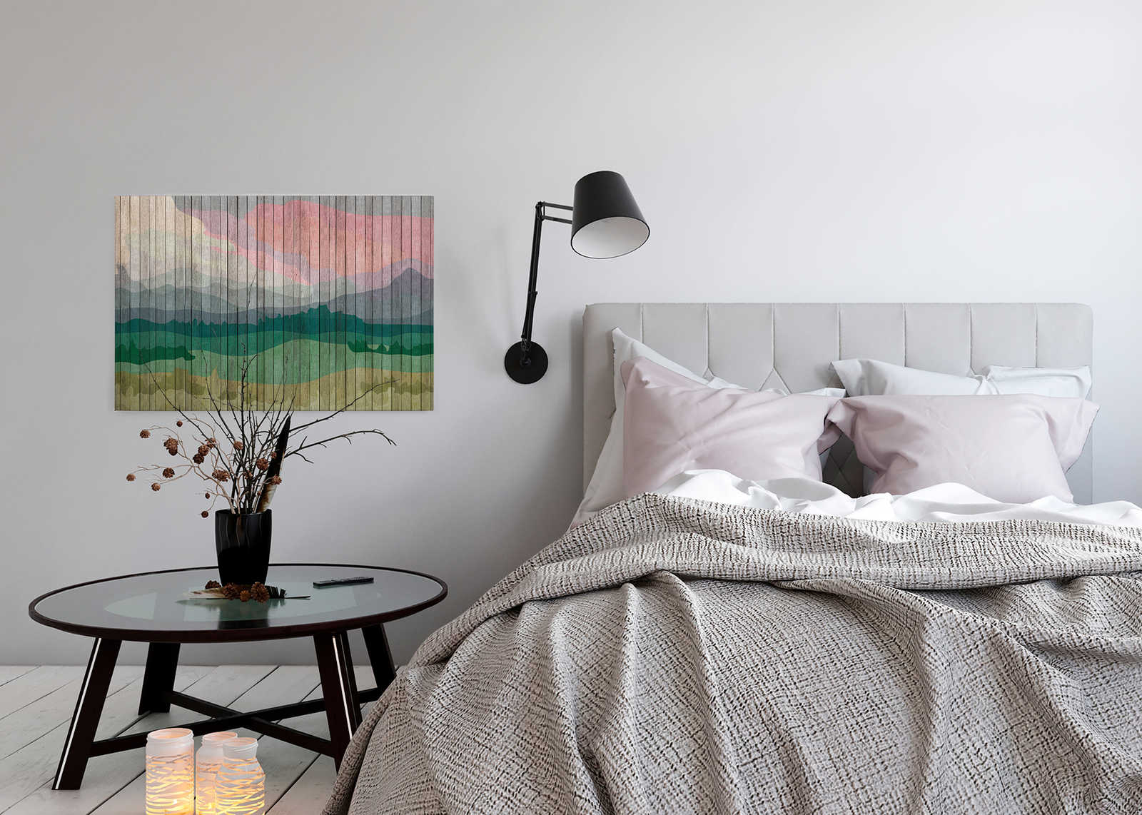             Mountains 2 - modernes Leinwandbild Berglandschaft & Bretteroptik – 0,90 m x 0,60 m
        