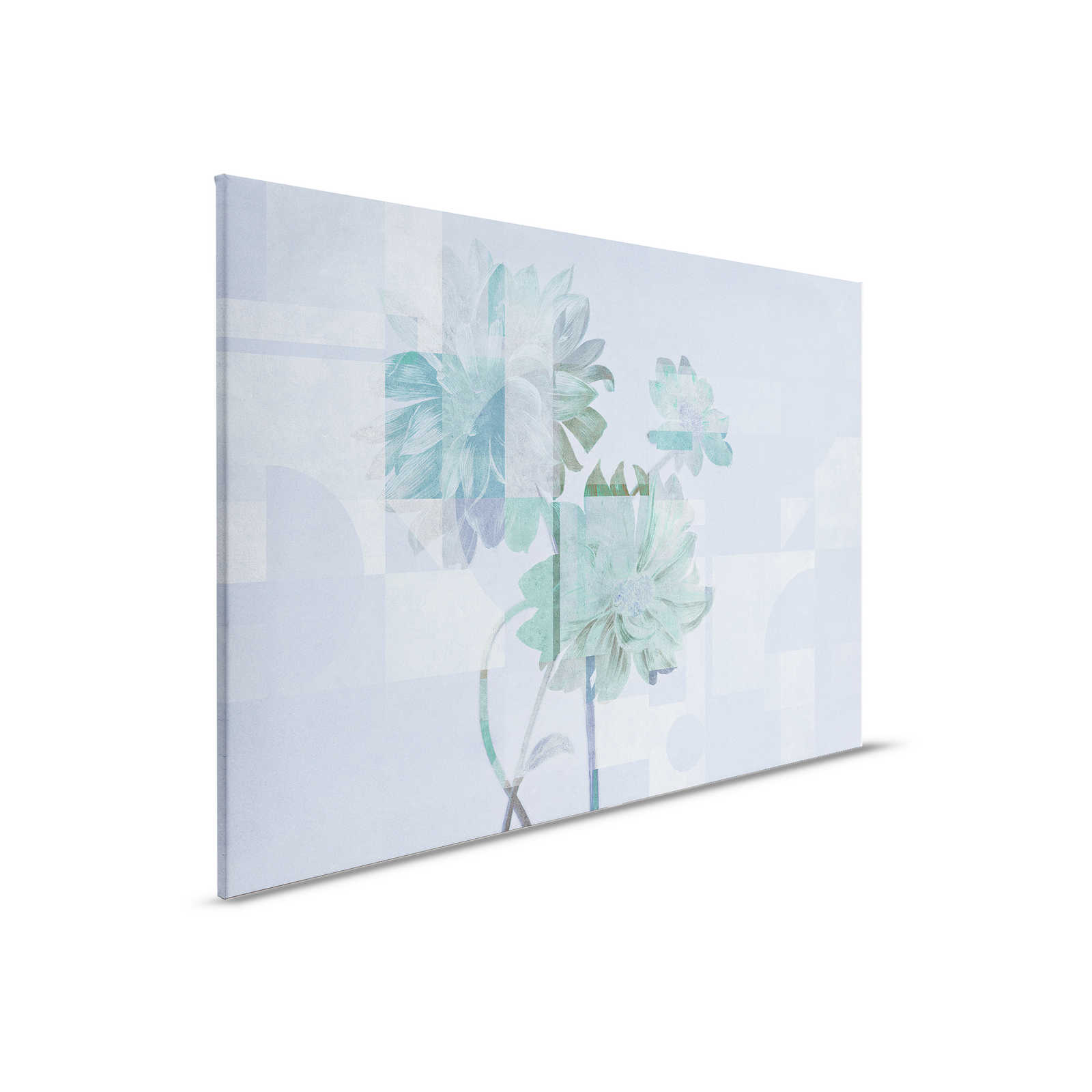         Queens Garden 1 - Blumen Leinwandbild blaue Margariten & Grafik Muster – 0,90 m x 0,60 m
    