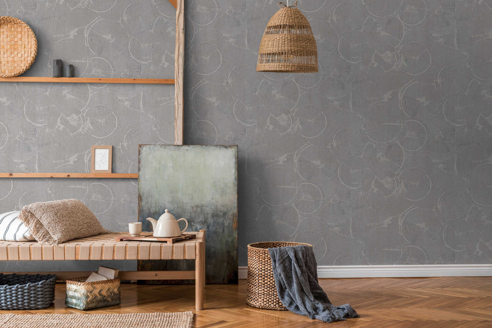             With glitter effect non-woven wallpaper plaster look with silver metallic effect - grey, metallic, white
        