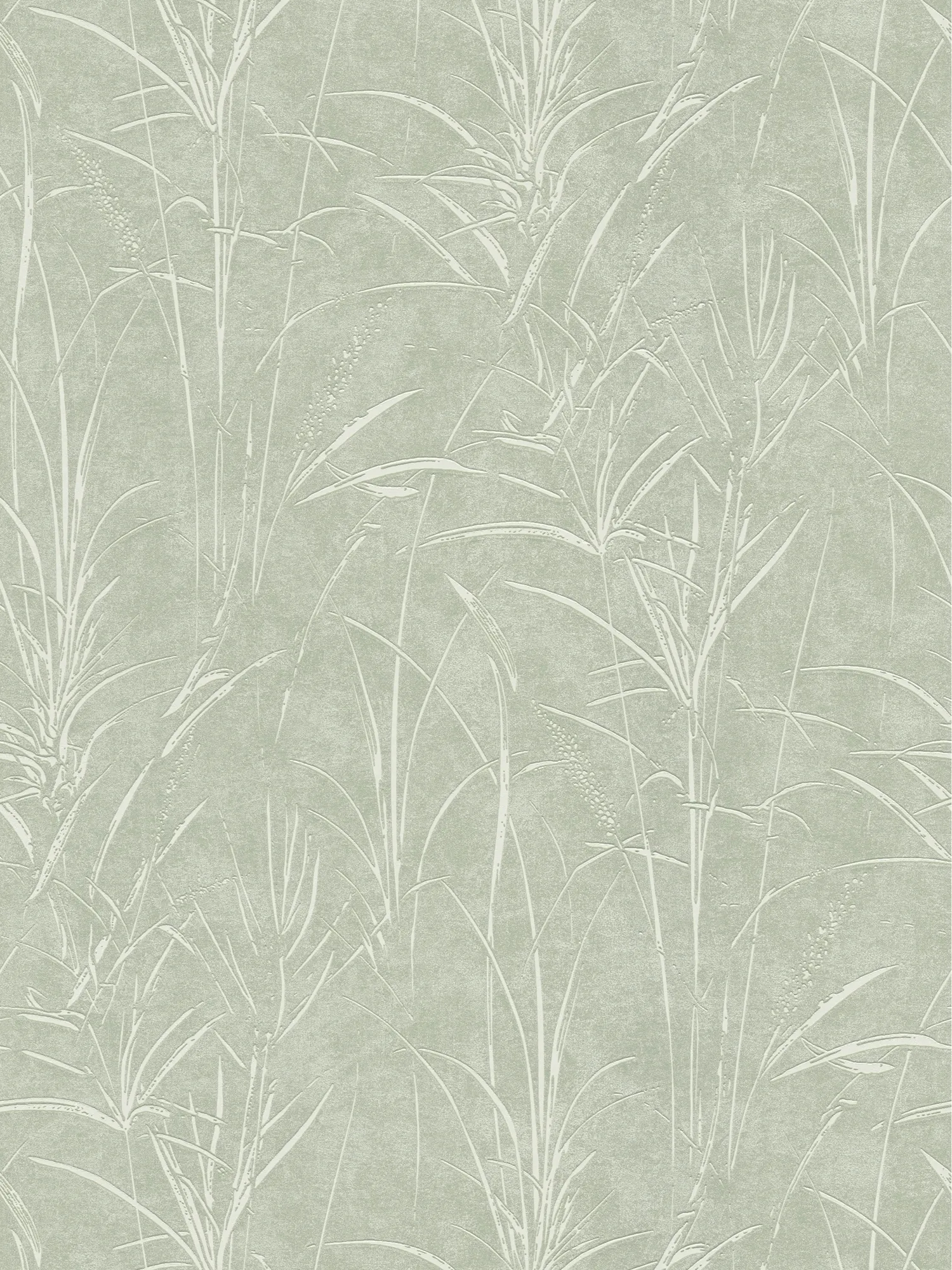 Gräser Allover Vliestapete mit glatter Oberfläche und leicht glänzendem Gräserbild – Grün, Grün, Metallic
