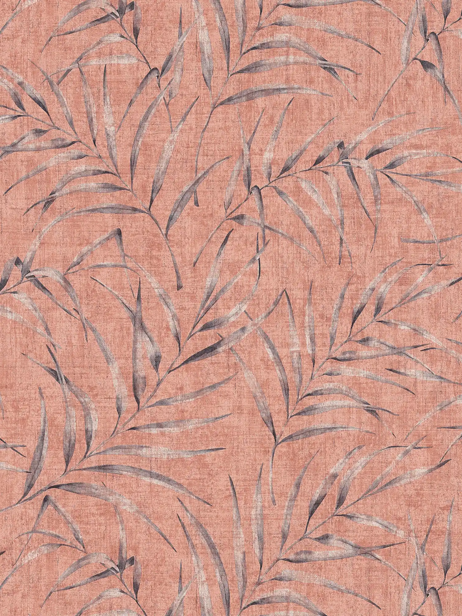         Wallpaper leaf pattern & linen look - pink, orange, red
    