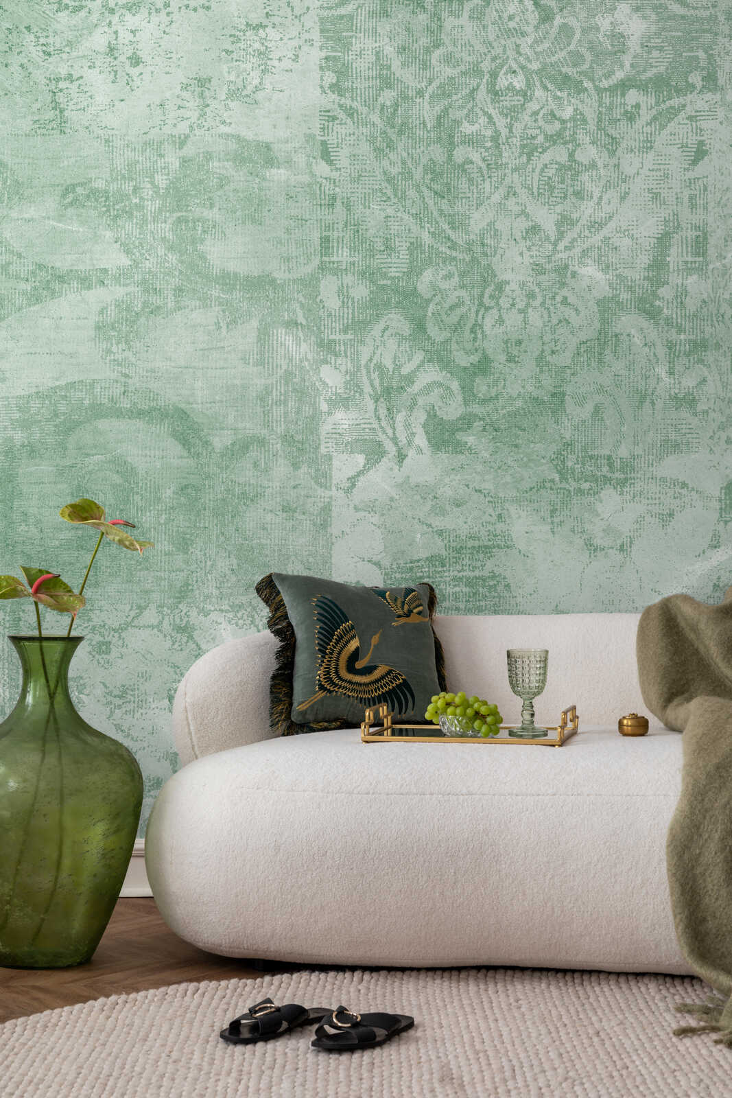 Wohnzimmer, Wandtattoo, Pastellgrün, Sofa, Dekoration