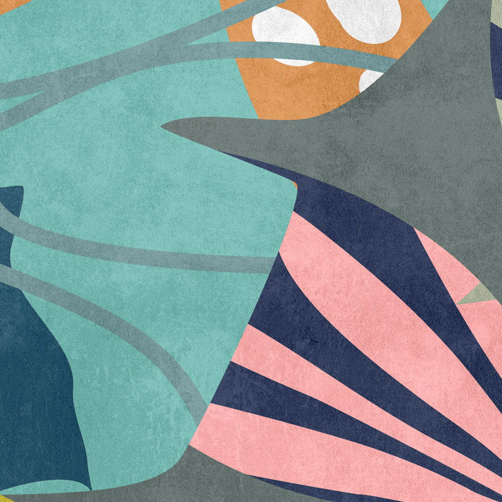             Fototapete »anais 1« - Abstrakte Jungle-Blätter auf Betonputzstruktur – Bunt | Glattes, leicht glänzendes Premiumvlies
        