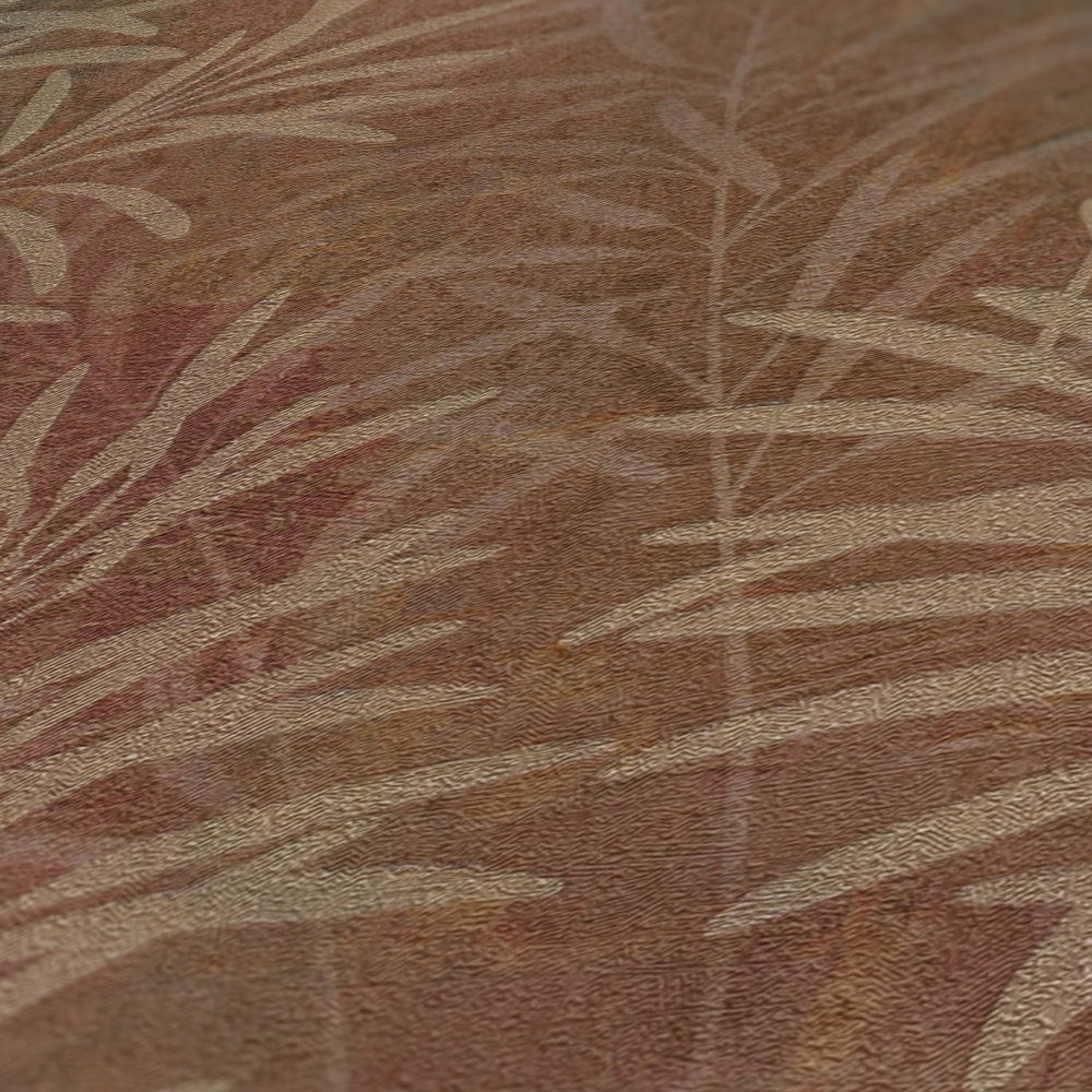             Florale Vliestapete mit Gräser-Muster und feiner Struktur – Braun, Beige, Metallic
        