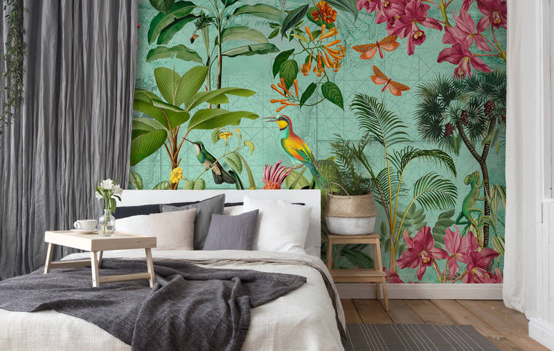 wandtapete, tropische wand, hortus wallpaper, tropical mural, bettzimmer dekor