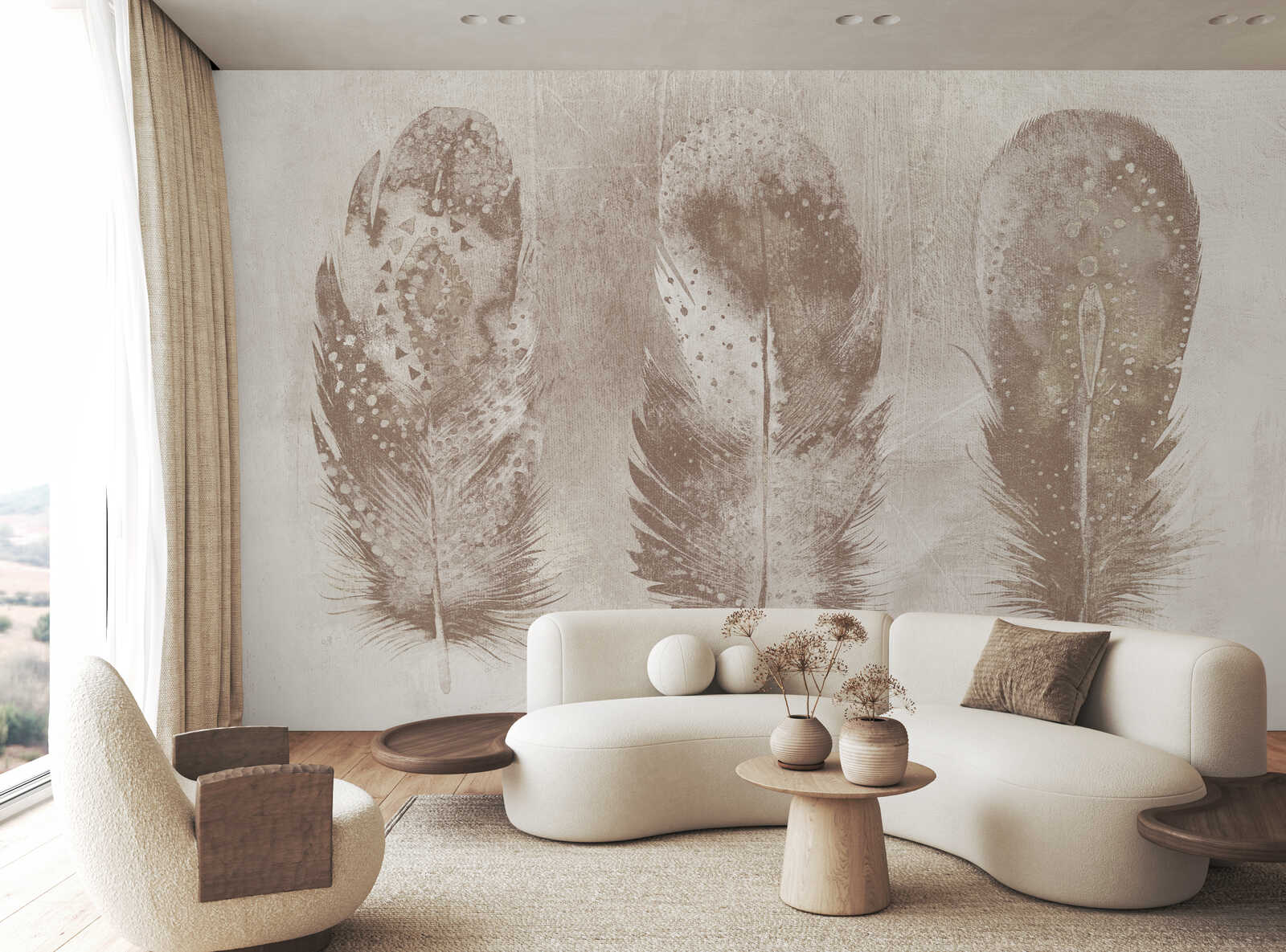 Feder Wandbild, Wandbild, neutrales Beige, Wohnzimmer, Sofa-Hintergrund