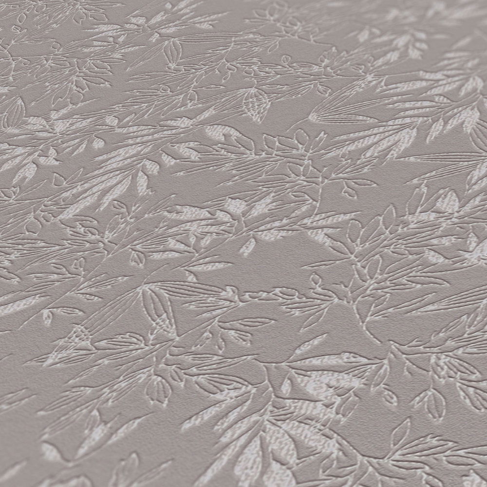             Blätter Tapete mit Schaumstruktur in matt – Grau, Hellgrau
        
