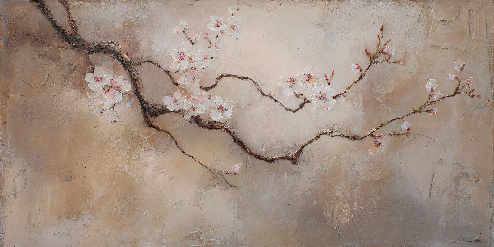 Photo wallpaper • Cherry blossom branch • elegant plaster finish | A.S.