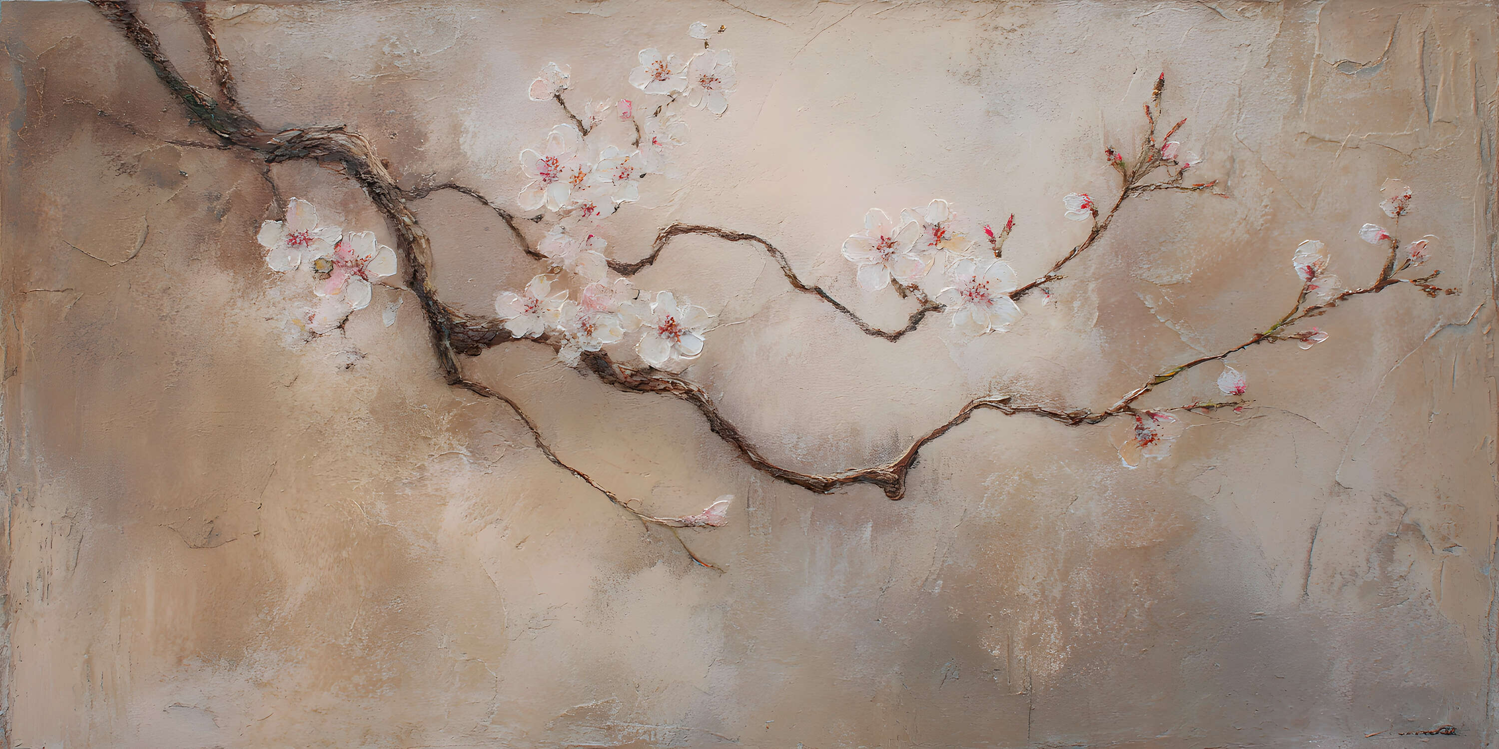 Photo wallpaper • Cherry blossom branch • elegant plaster finish | A.S.