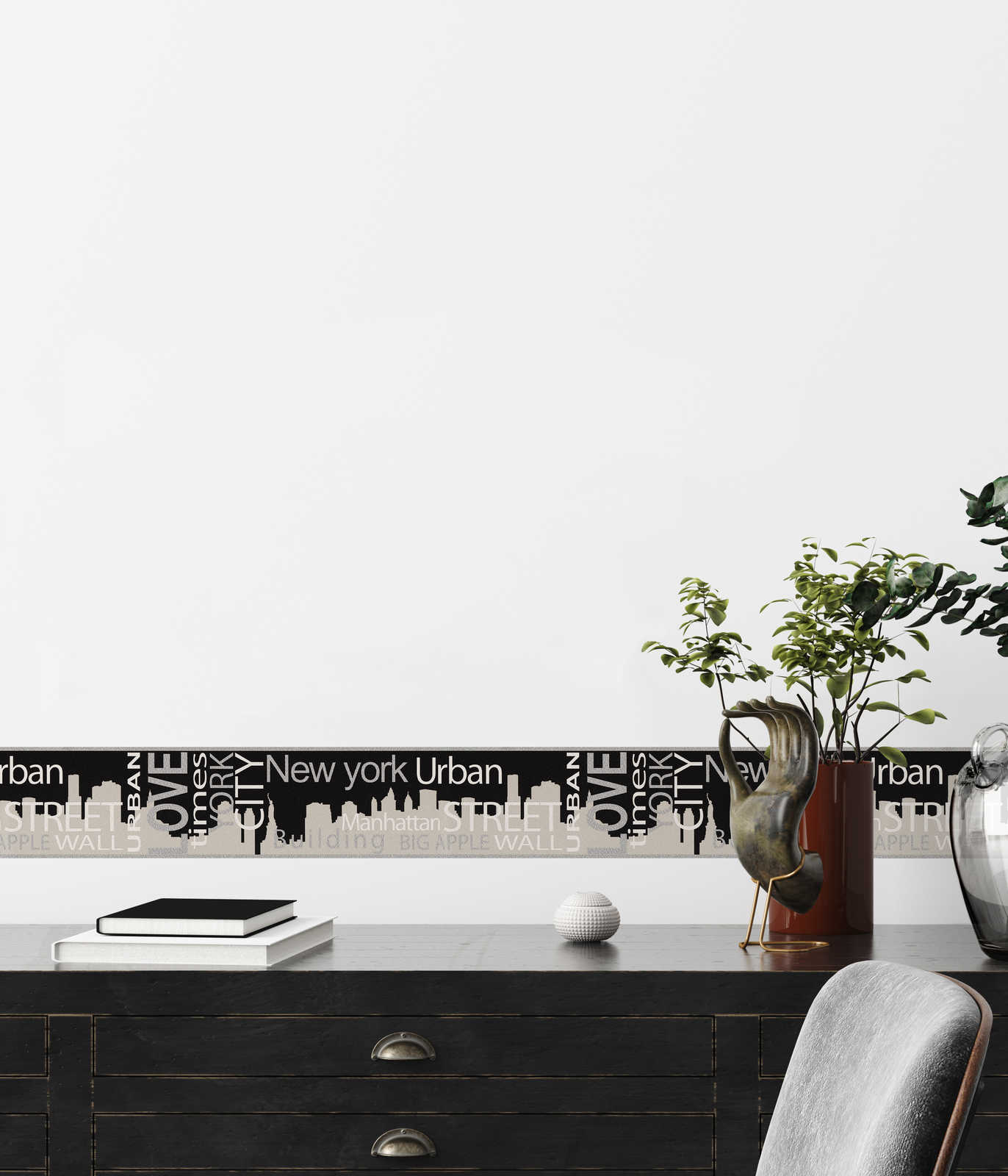 Tapetenborte New York City Skyline – Metallic, Schwarz