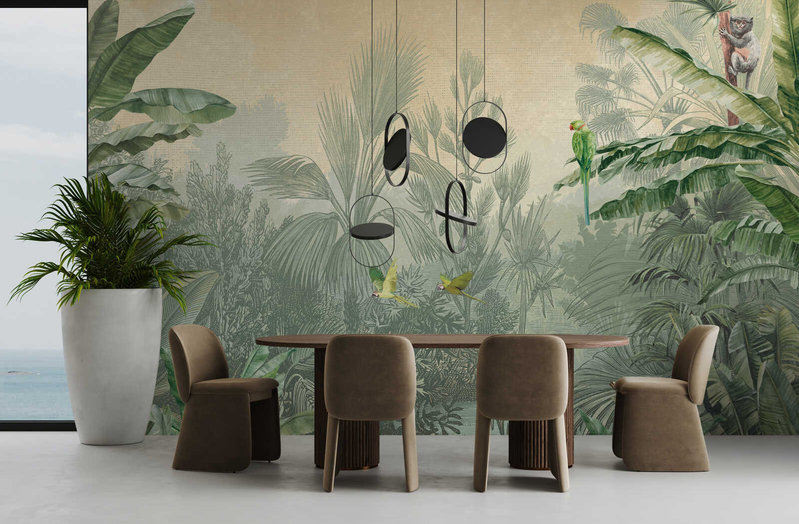 Tafel, Stuhl, Sessel, Vase, Pflanze