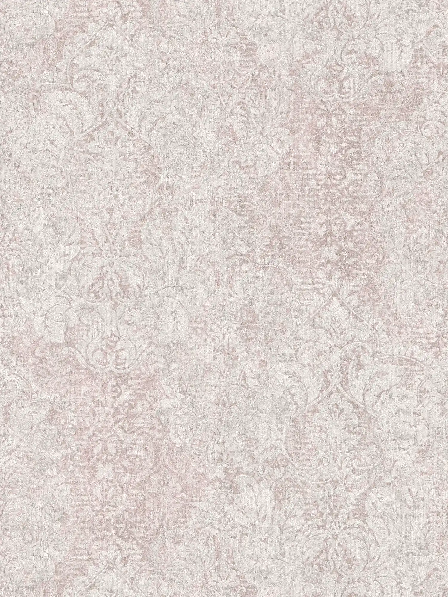         Vintage non-woven wallpaper old pink with ornament pattern - cream
    