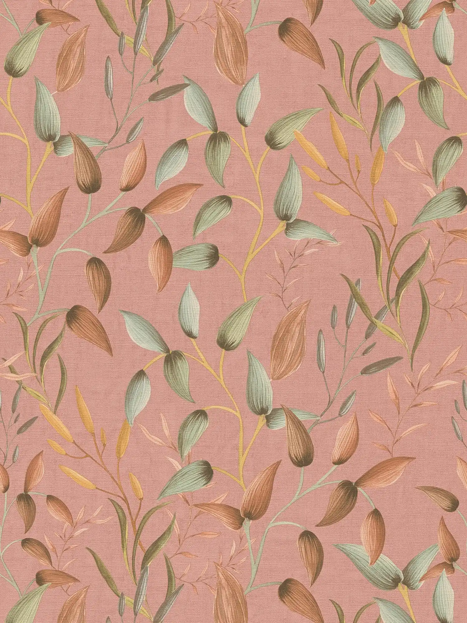         Vliesbehang met zachte bloemenranken - roze, groen, rood
    