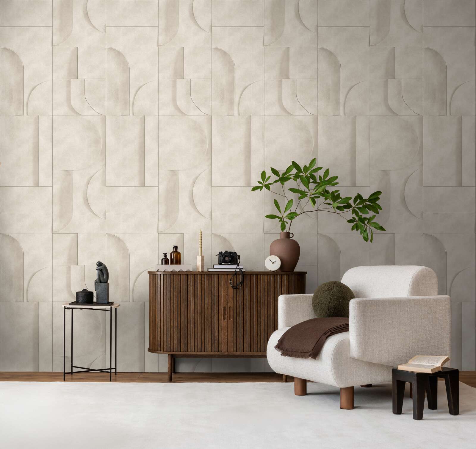Wandtappaturen, Wohnzimmerwand, 3D-Wandpaneel, Dekowand, Holzsideboard