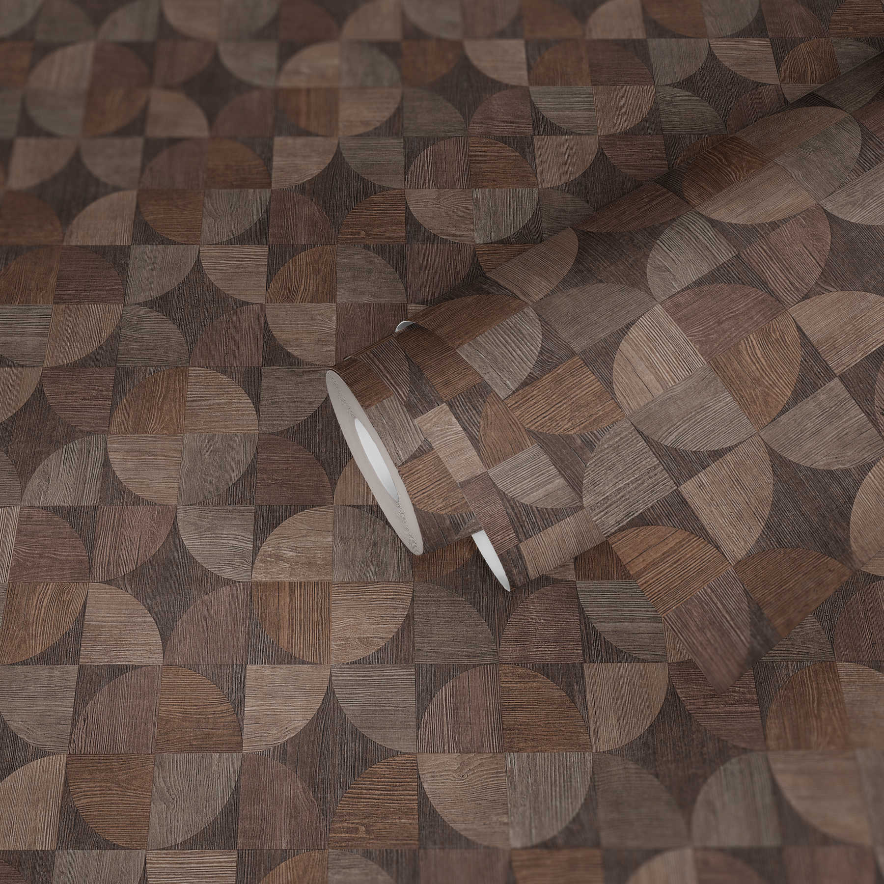             Tapete mit grafischem Muster in Holzoptik – Braun, Beige, Grau
        