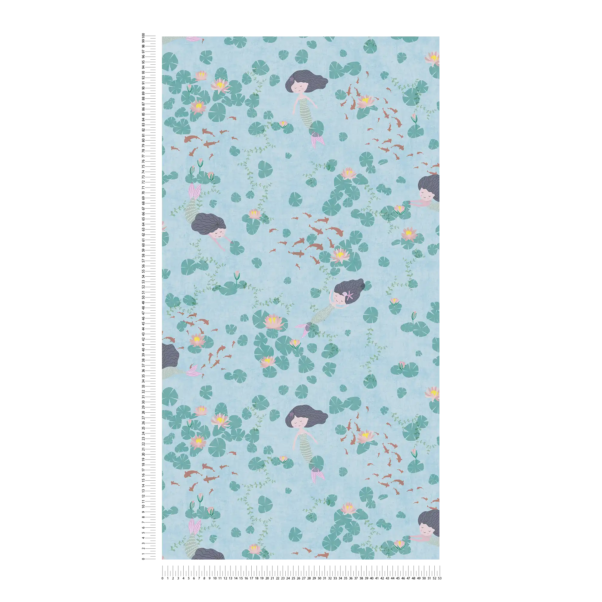             Kinderzimmer Vliestapete - Zauberhafte Unterwasserwelt mit Meerjungfrauen und Seerosen – Blau, Bunt, Grün
        