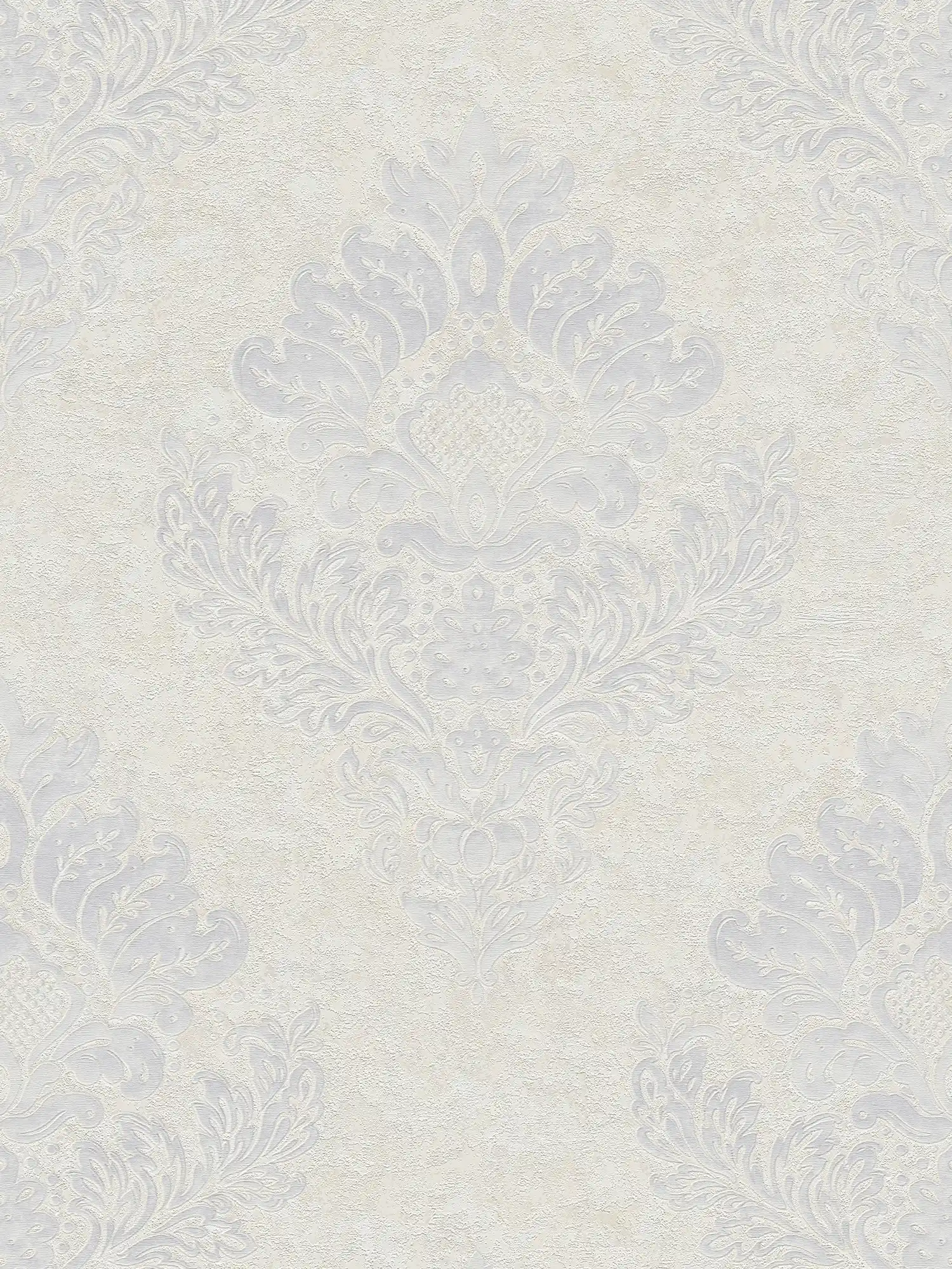 Vliestapete mit floralen Ornamenten & Metallic-Glanz – Beige, Grau, Weiß