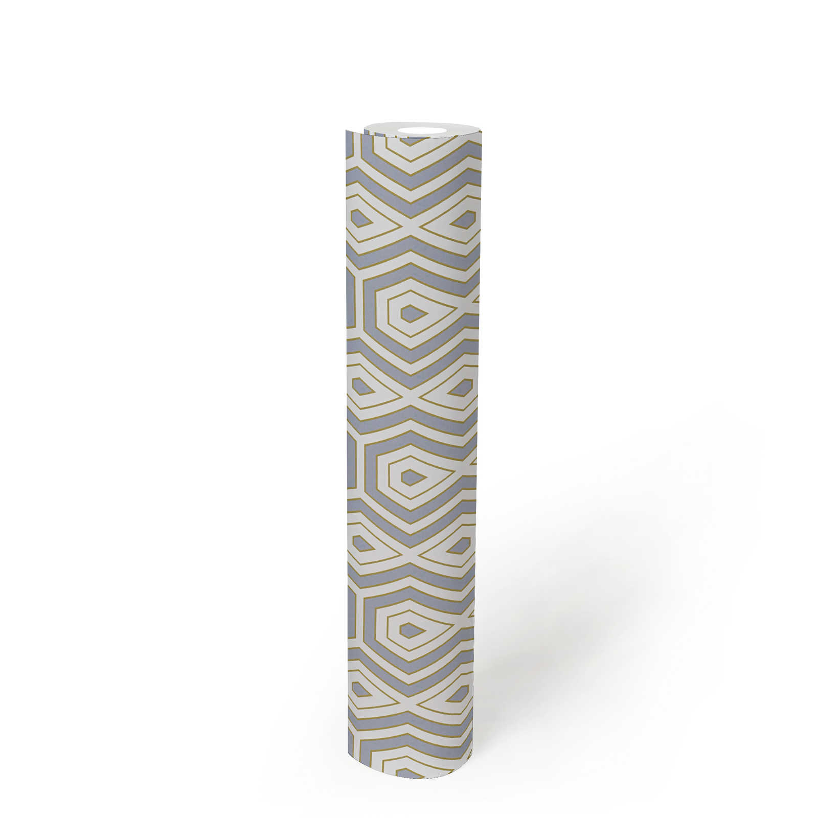 Vliestapete Grau Gold Muster im geometrischen Retro Design