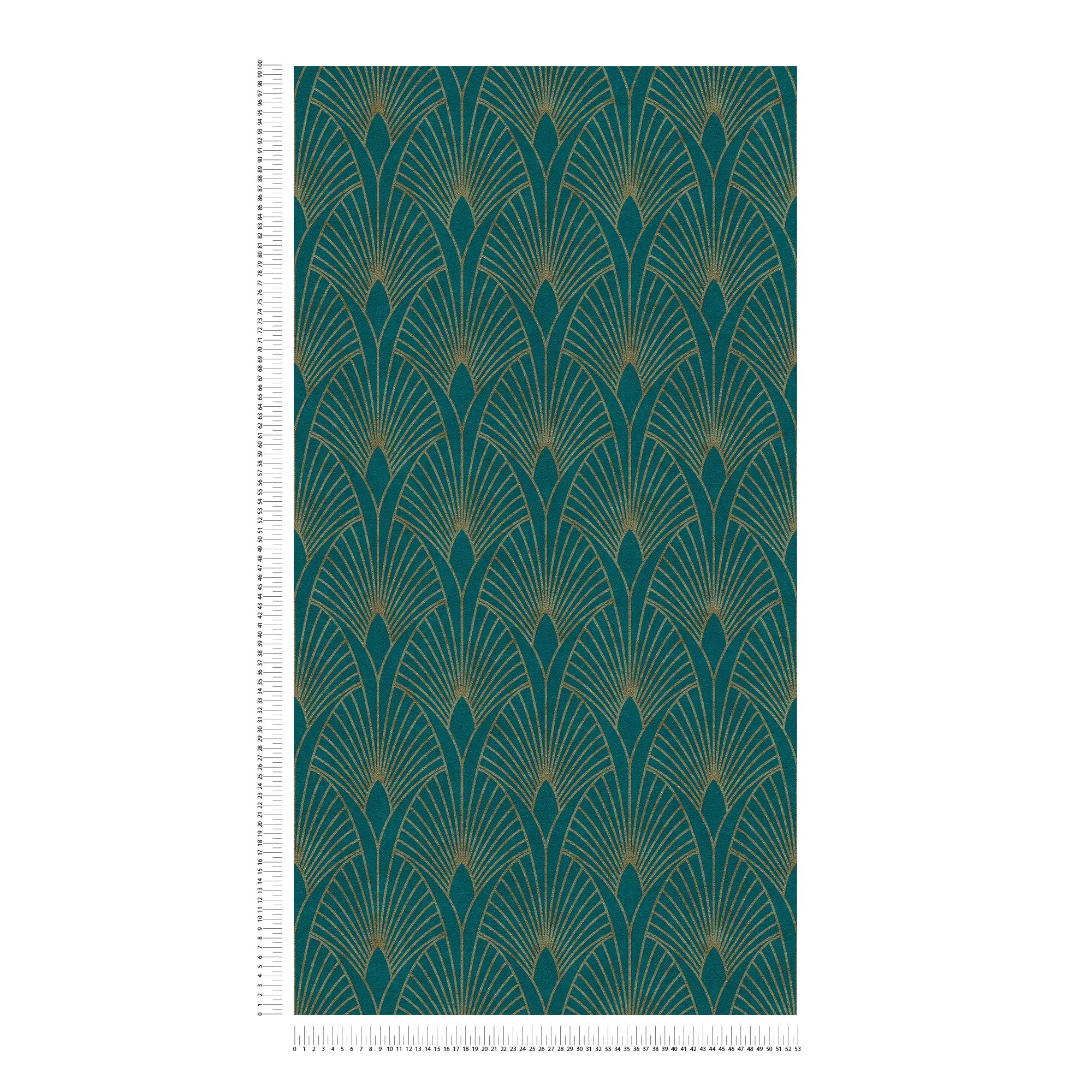             Art Deco behang gouden retro patroon - blauw, goud, groen
        