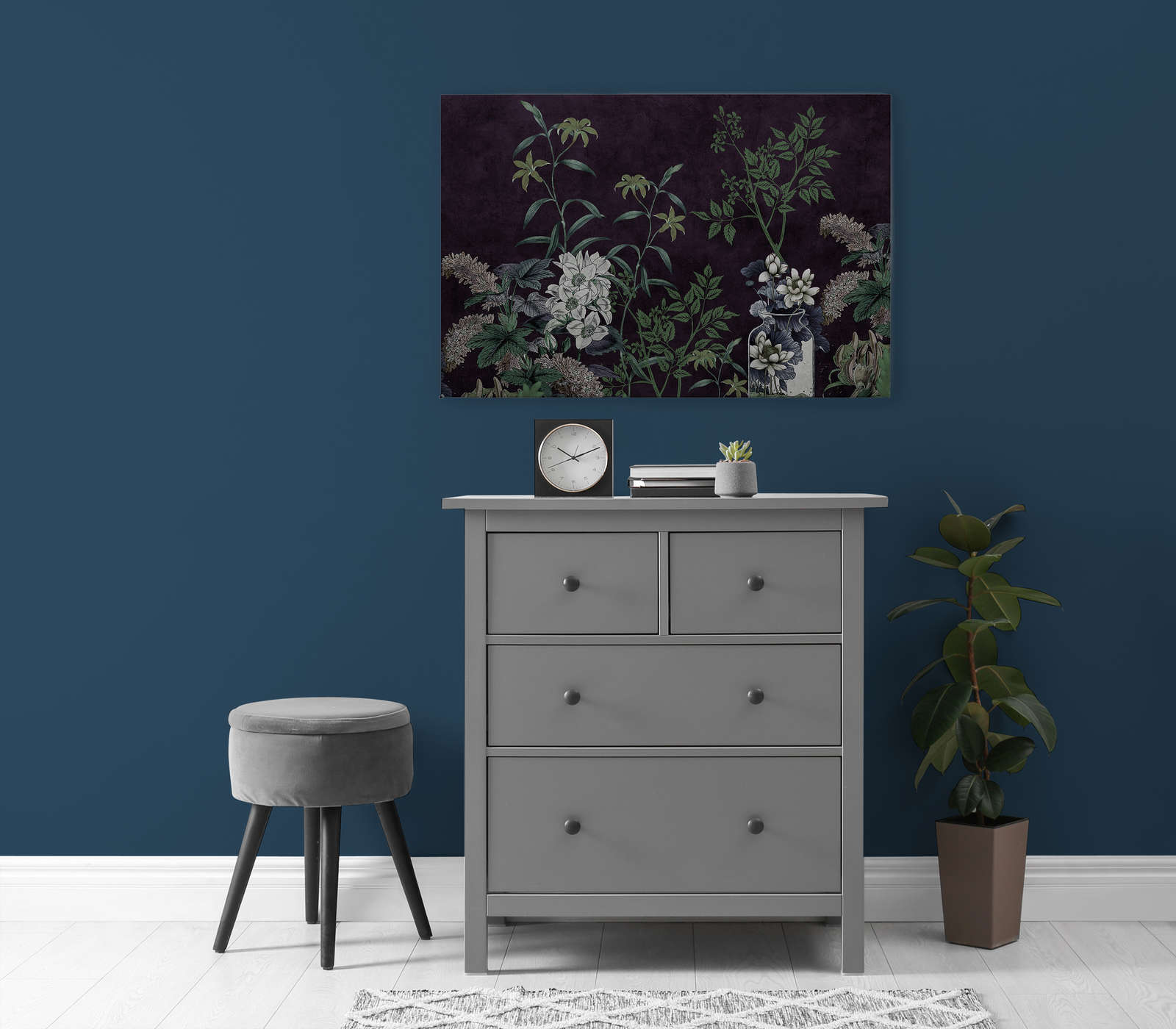             Dark Room 1 - Schwarzes Leinwandbild Botanical Muster Grün – 0,90 m x 0,60 m
        