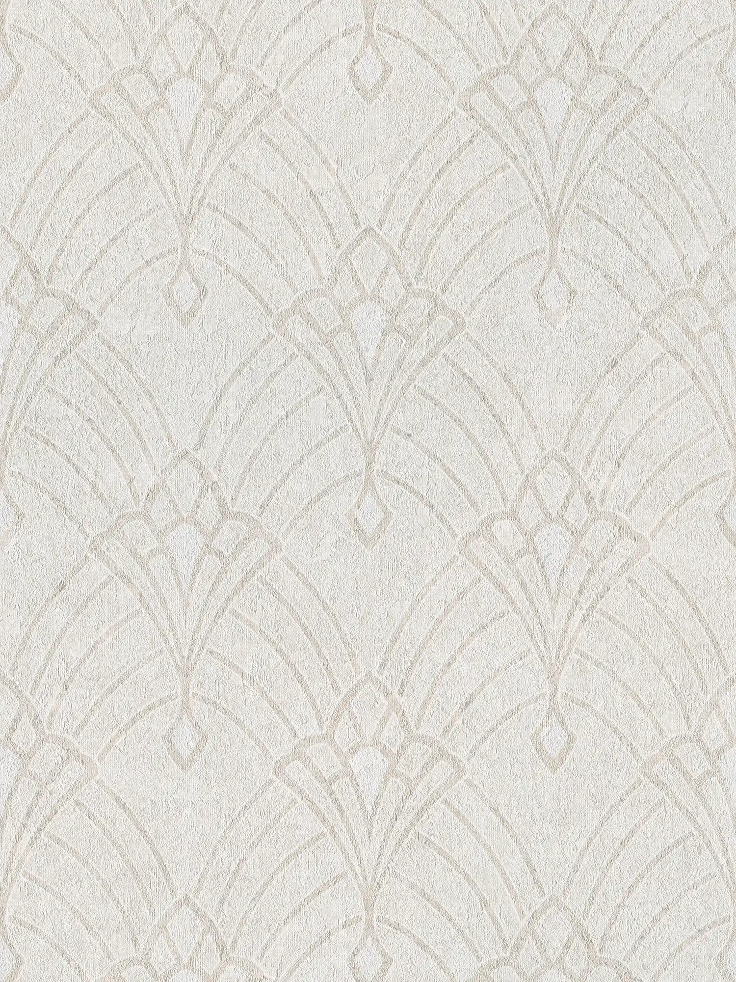         Gipslook behang met Art Deco patroon & metallic effect - beige, crème, geel
    