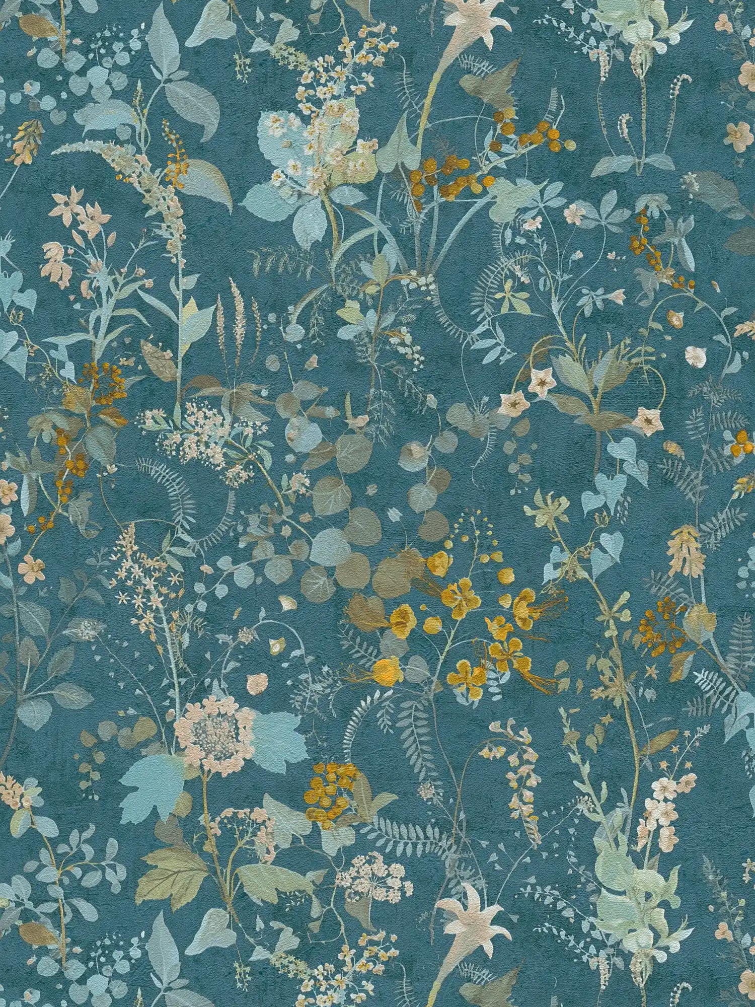         Papier peint fleuri pétrole avec motif floral - vert, jaune
    