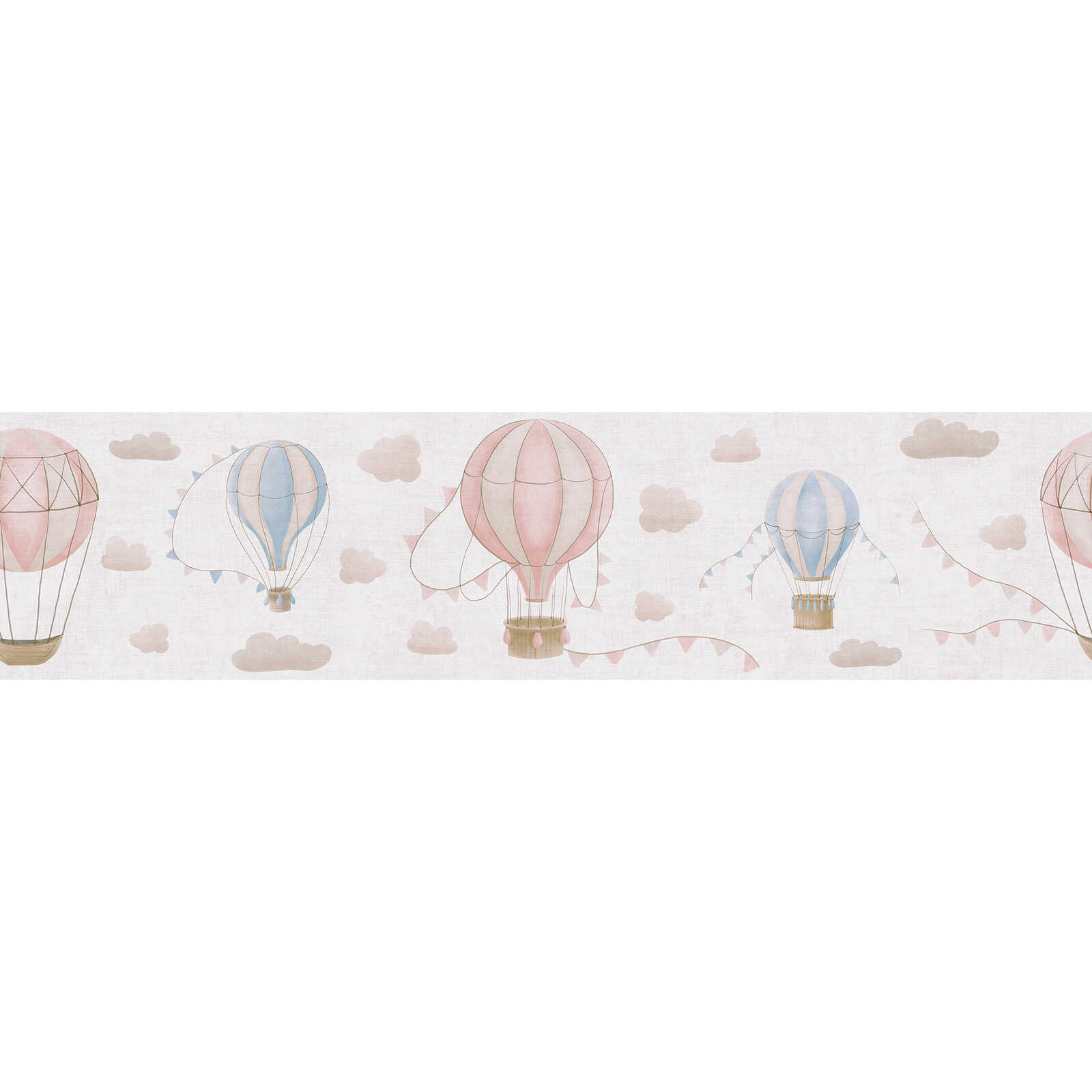         Kinderzimmer Bordüre mit Heißluftballons und Wolken – Luftiges Design für traumhafte Kinderzimmer – Creme, Beige, Rosa
    