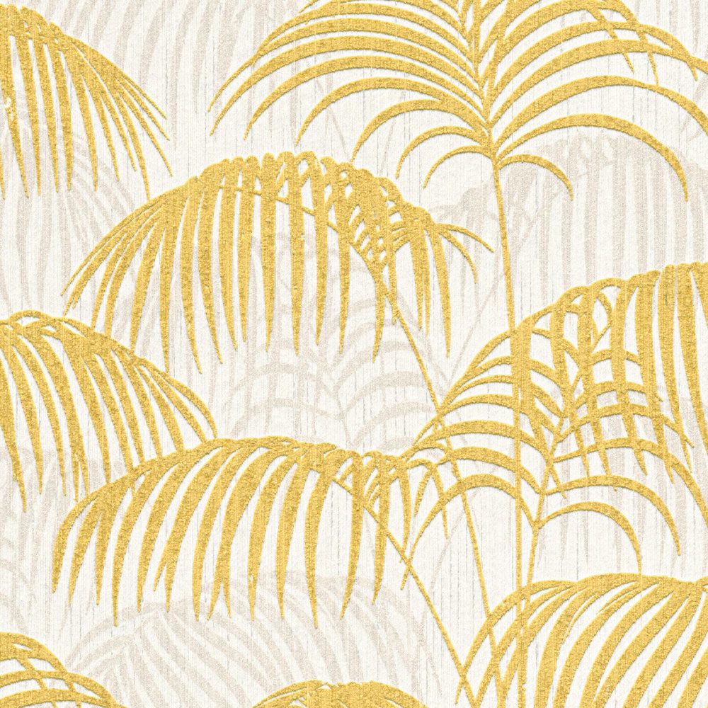             Palmen Tapete mit Gold-Effekt & Strukturdesgin – Metallic, Weiß
        