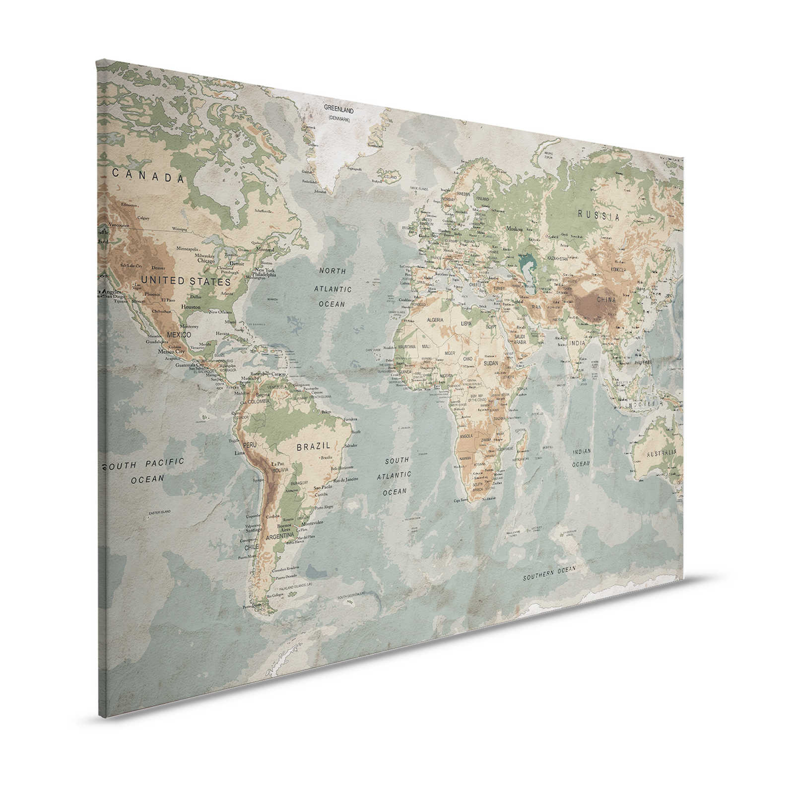 Retro Leinwandbild Weltkarte mit Typografisches Design – 1,20 m x 0,80 m