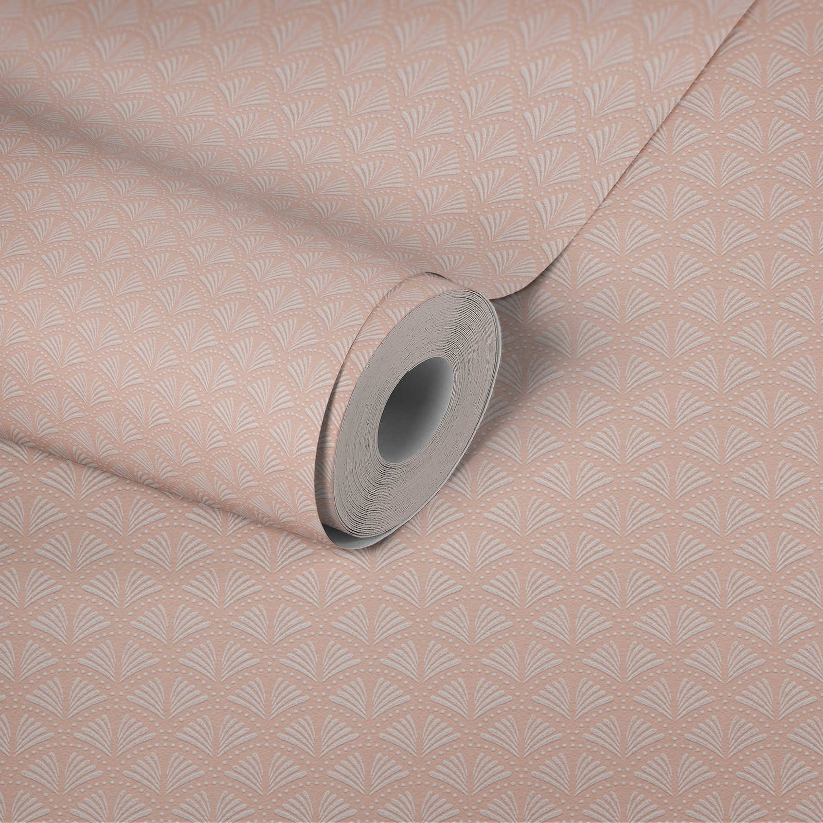 Glitzer Tapete Rosa mit Fächer Design im Retro Stil – Metallic, Rosa, Weiß