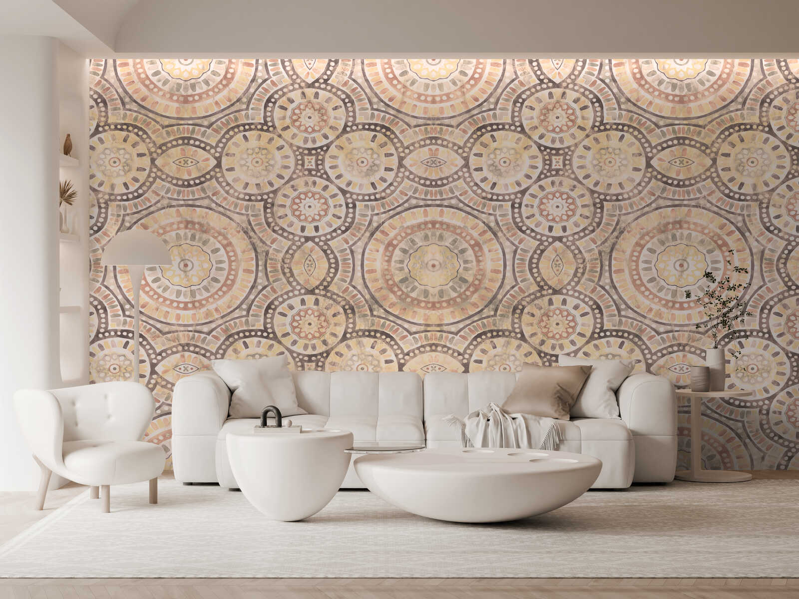 Tapetenmuster, Kakcedekoration, Musterwand, Wohnzimmerwand, Runde Mandala