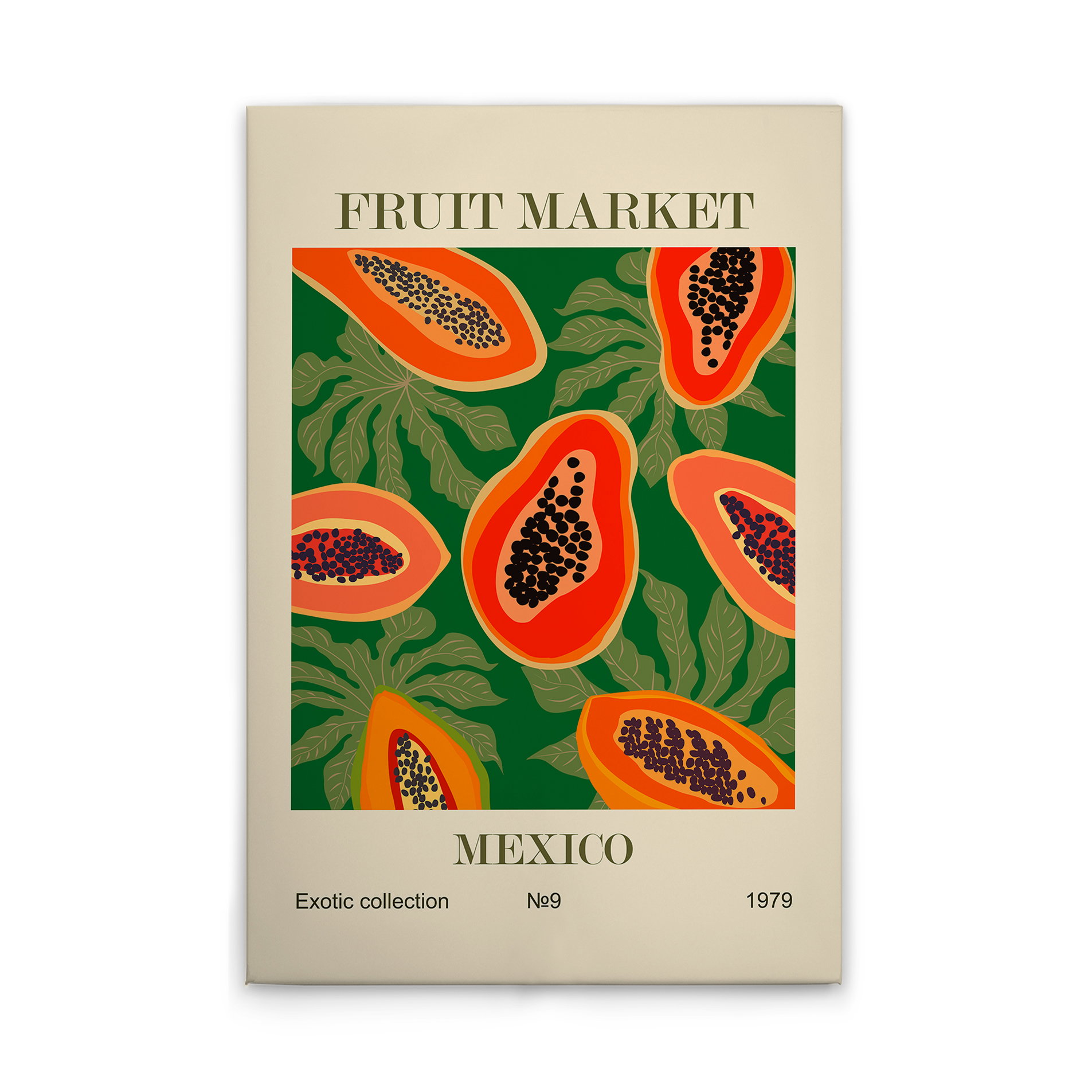 Exotische Papaya - Leinwandbild Fruit Market Mexico – 30 x 45 cm - Beige, Orange