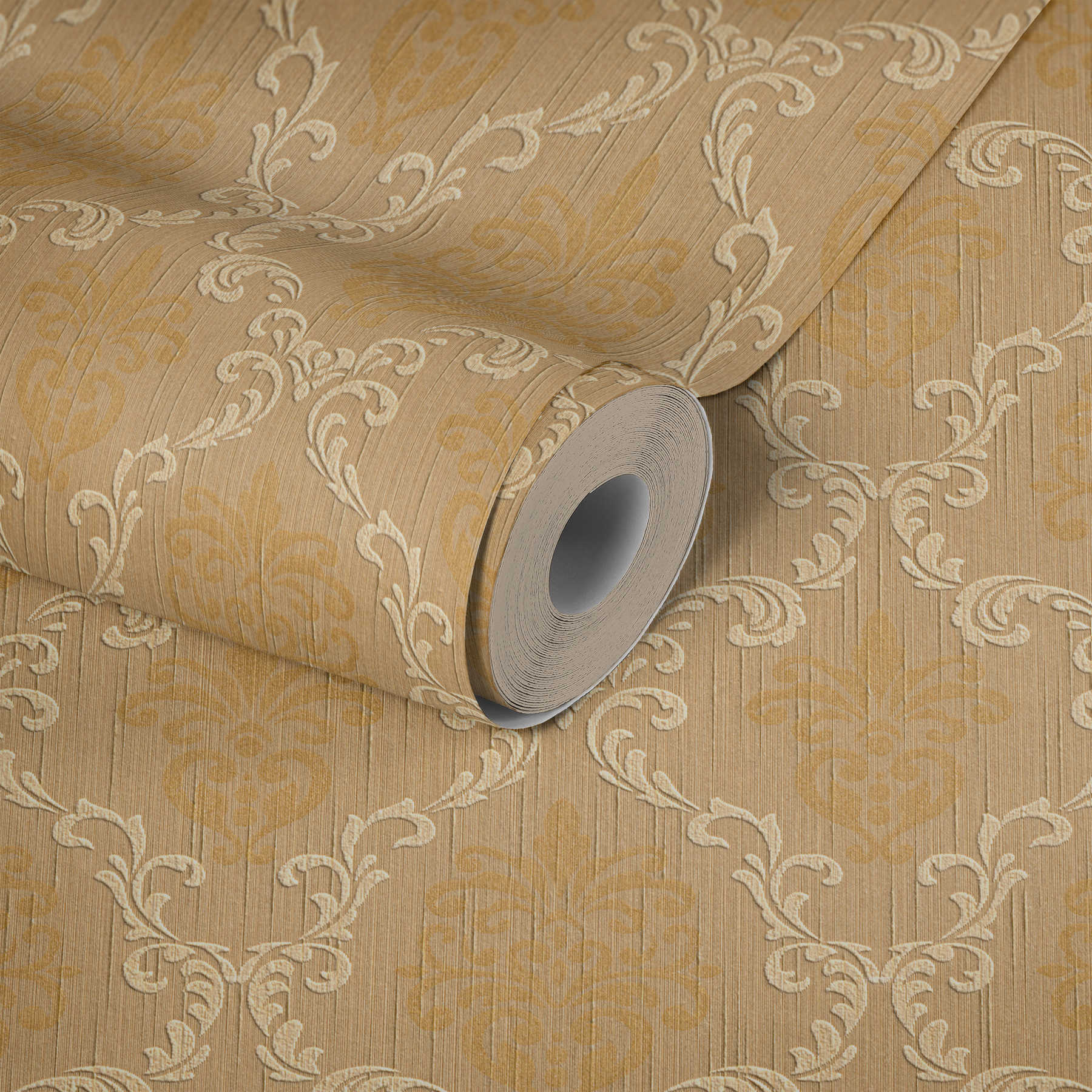             Vliestapete mit Textildesign & Ornamenten mit Struktureffekt – Beige
        