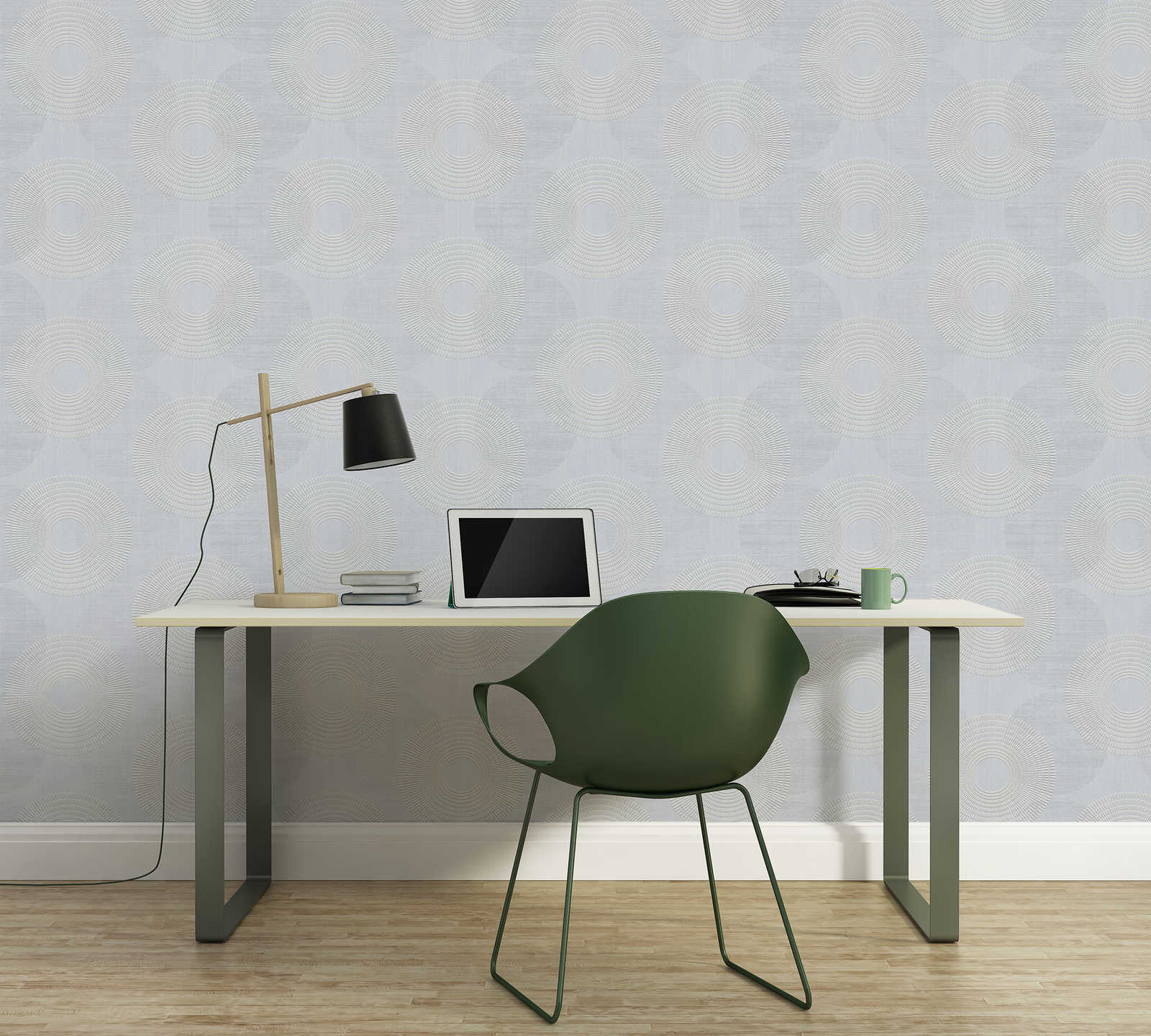             Vliestapete mit geometrischem Design aus Kreisen – Grau
        