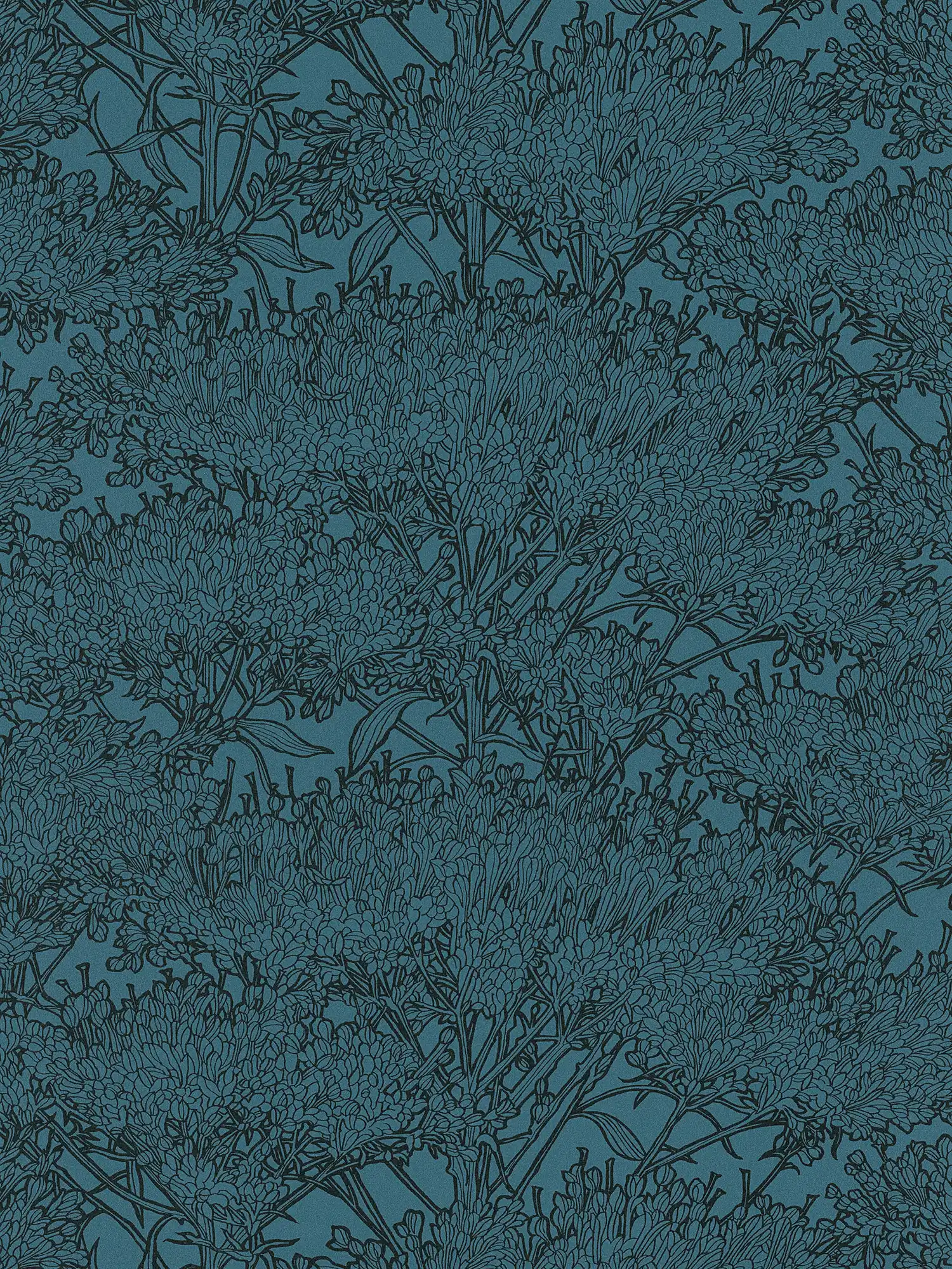         Papier peint fleuri pétrole avec contours noirs - bleu, noir
    