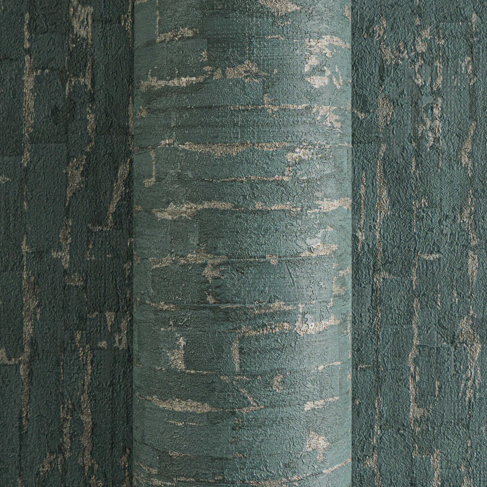 Dunkle und dezente Vliestapete mit Weboptik und leichter Struktur – Blau, Grün, Metallic