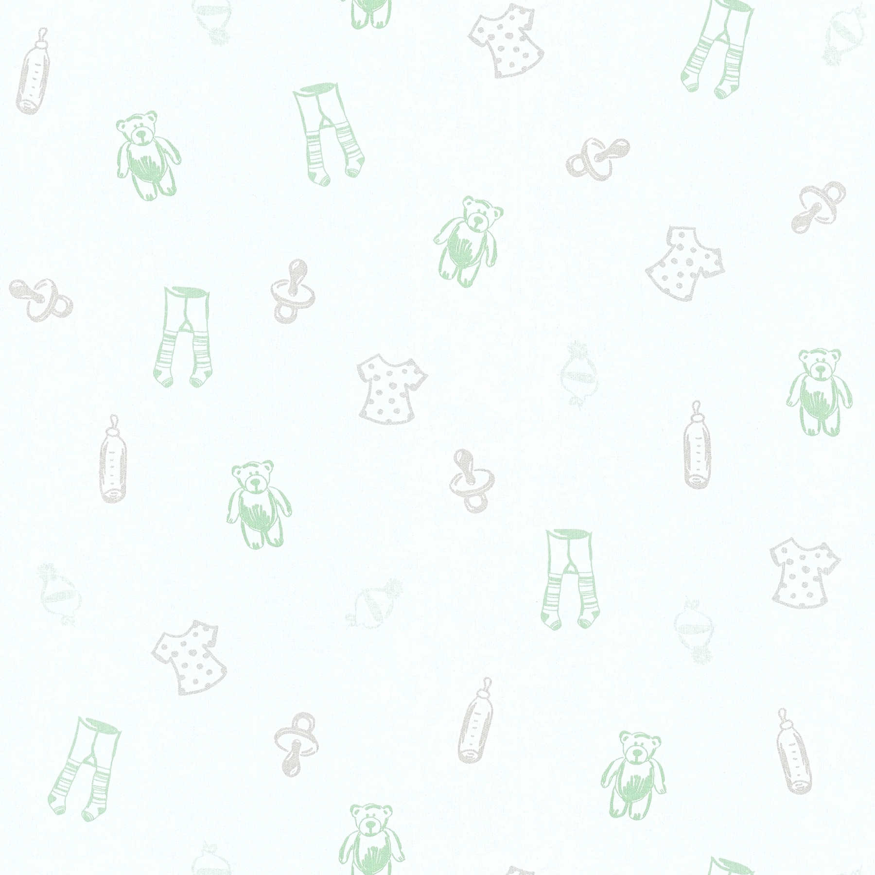         Adorable papier peint pour chambre de bébé avec motif enfant - blanc, vert
    