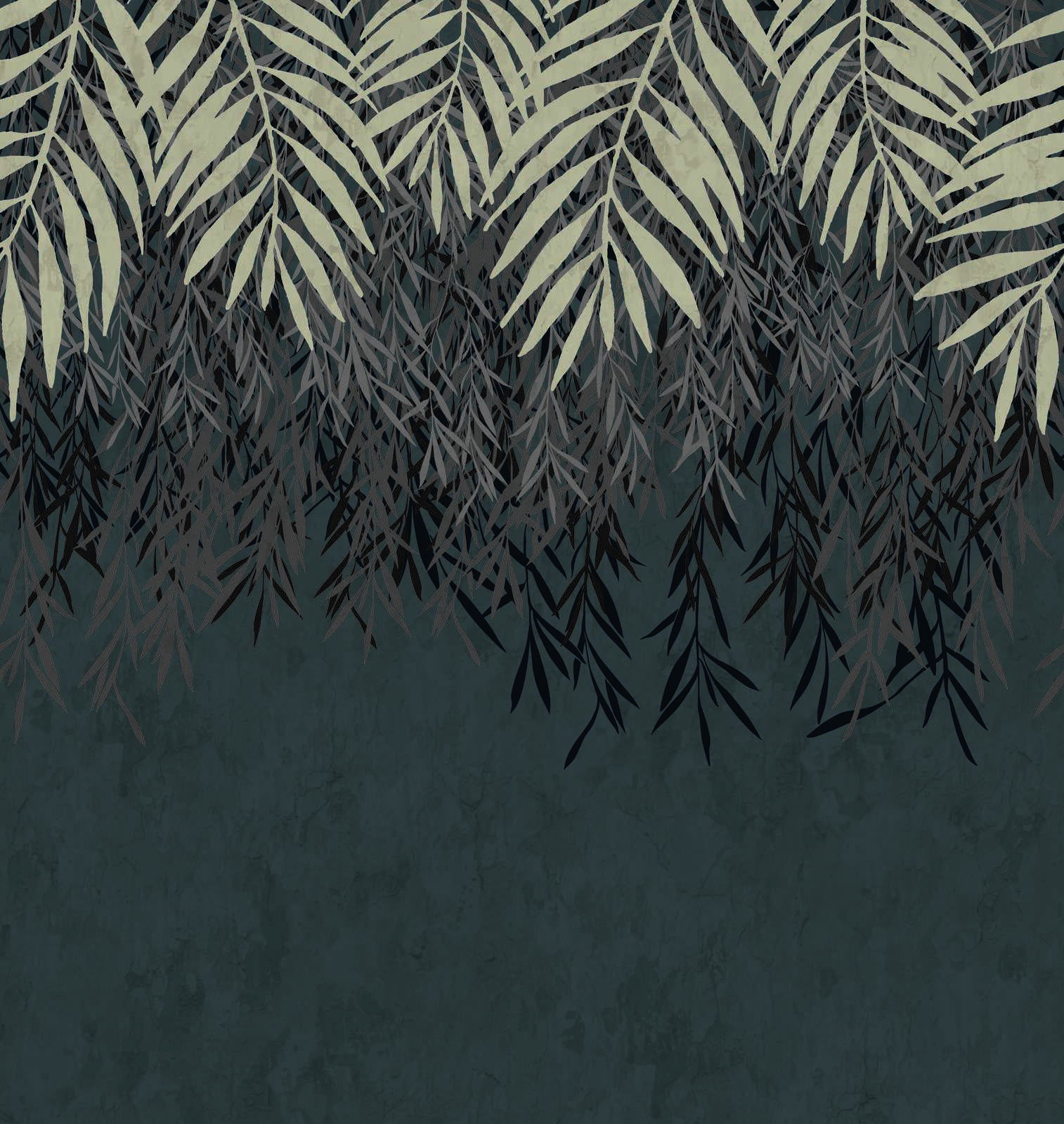             Vliestapete mit dunklen Blattmuster großflächig – Grau, Creme
        