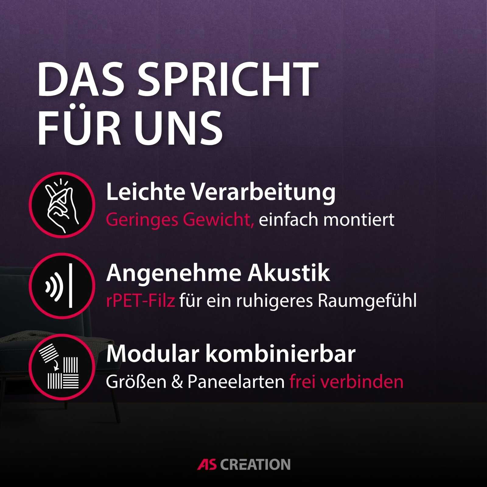 Montage-Poster, Leichte Verarbeitung, Angenehme Akustik, Modular kombinierbar, Größen & Paneelarten frei verbinden