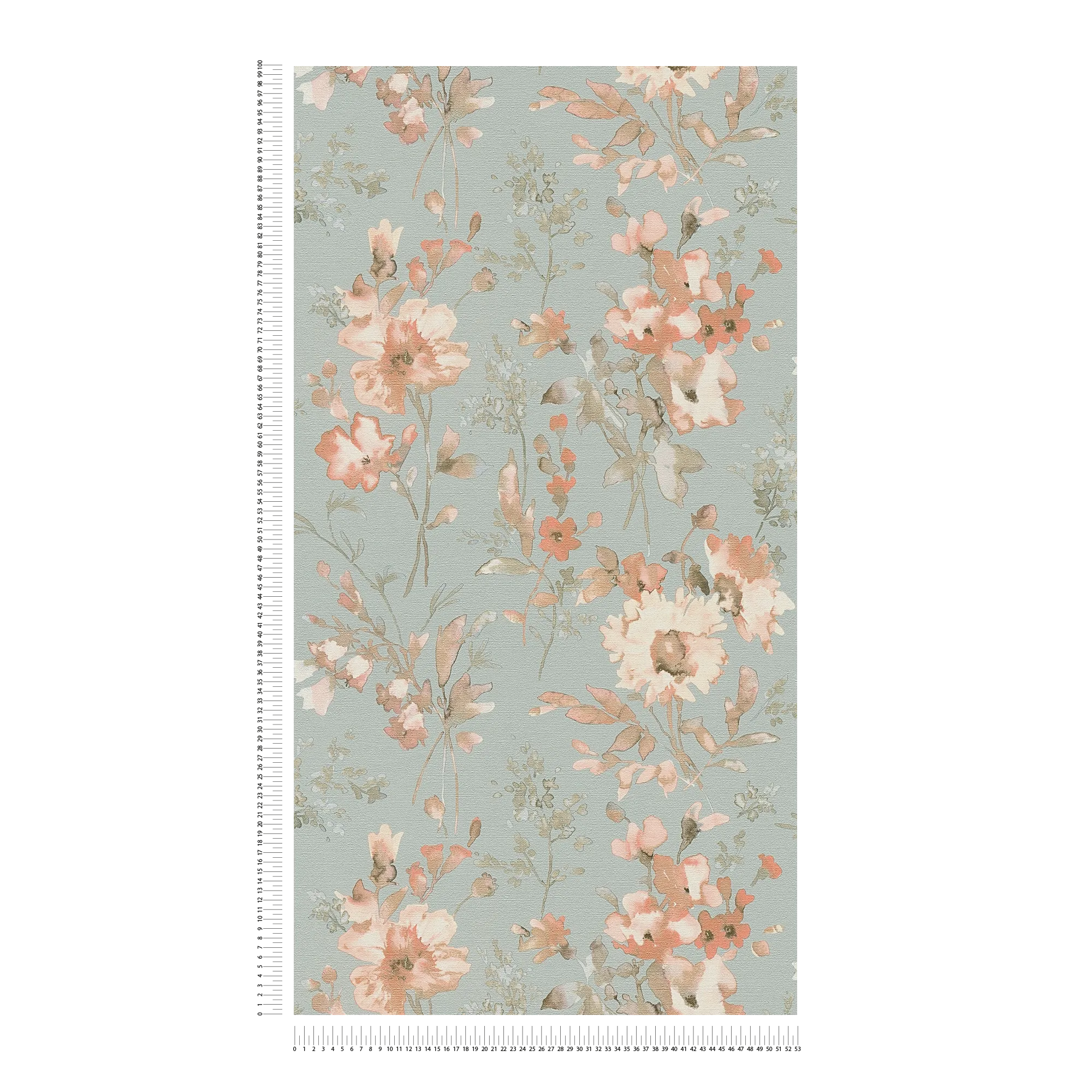            COSMOLiving - Vliestapete leicht glänzend mit verspieltem Blumenmuster – Blau, Grau, Rosa
        
