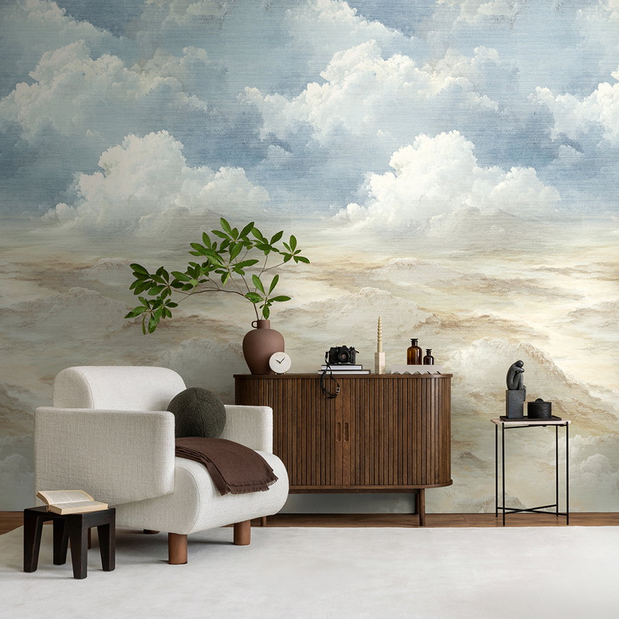 Wohnzimmer, Wandbild, Blumenzweig, Vasen, Holzsideboard