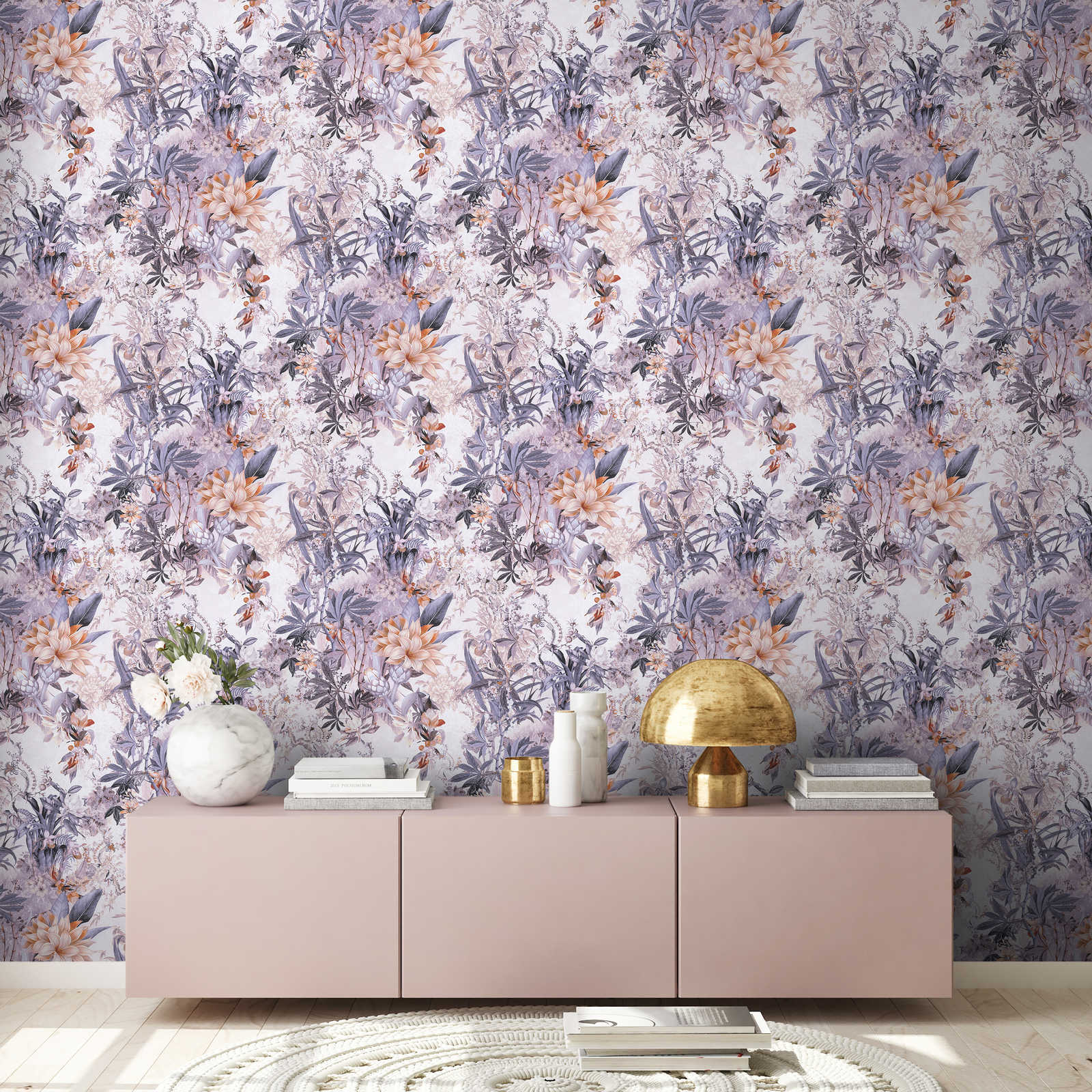 Blumen Tapete florale Vintage-Blüten – Blau, Grau