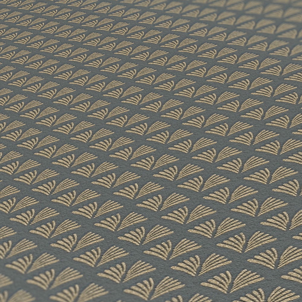             Mustertapete mit Gold Design & Struktureffekt – Metallic, Schwarz
        